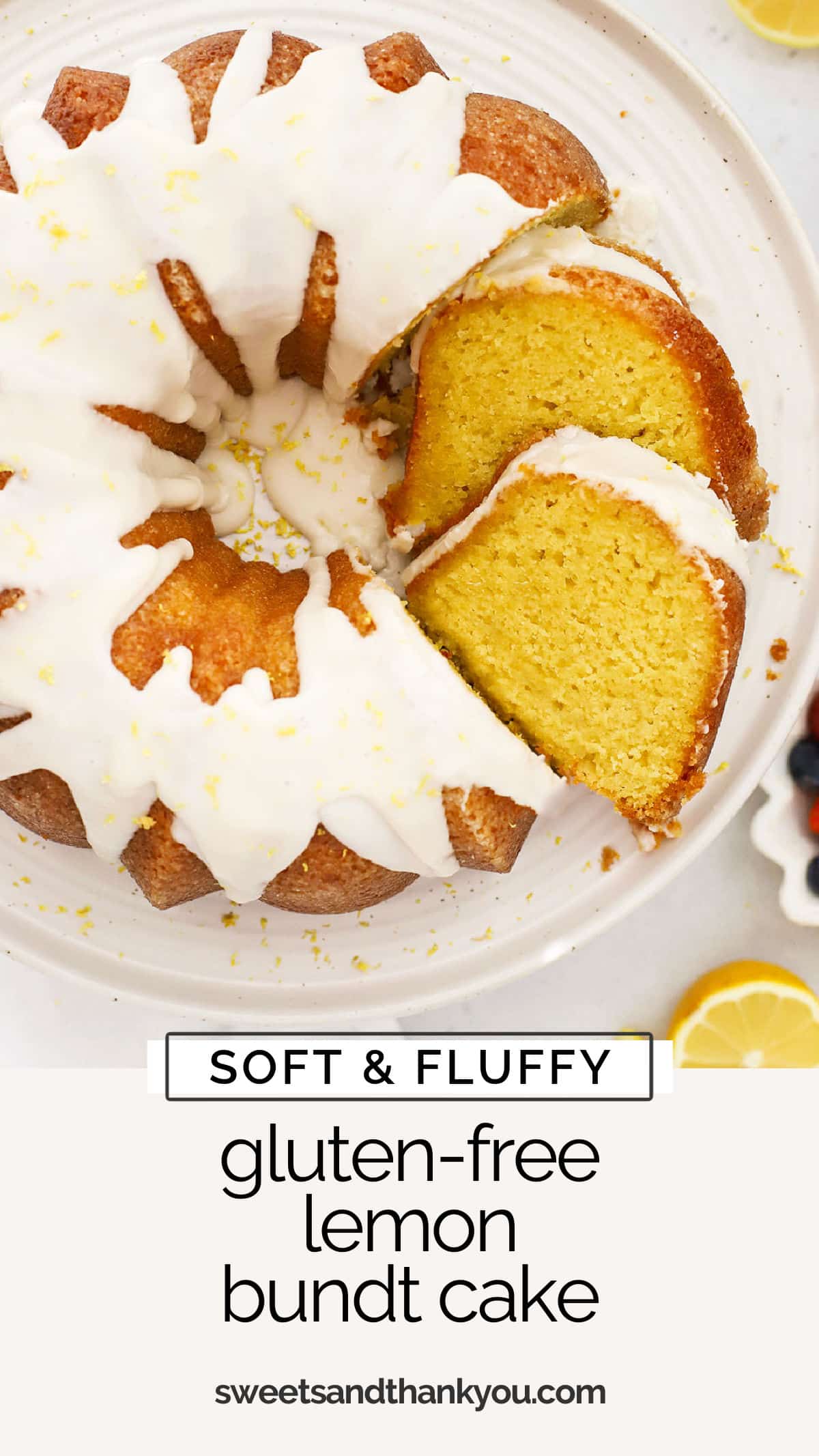 This gluten-free lemon bundt cake recipe is bursting with fresh lemon flavor and a soft, fluffy texture you're going to LOVE. / gluten free lemon cake recipe / gluten-free lemon pound cake / gluten free bundt cake recipe / gluten-free cake recipe / gluten-free lemon bundt recipe / lemon bundt cake without pudding mix / gluten-free lemon bundt cake from scratch