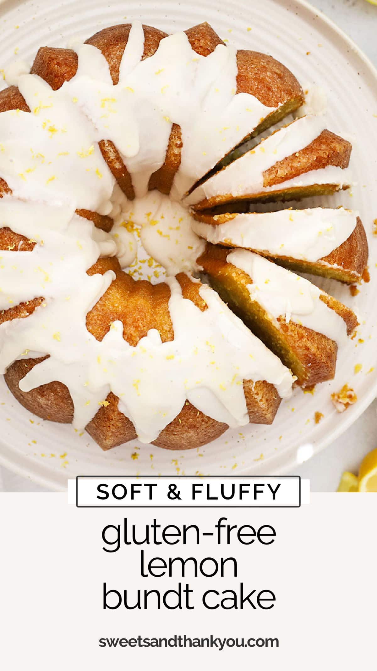 This gluten-free lemon bundt cake recipe is bursting with fresh lemon flavor and a soft, fluffy texture you're going to LOVE. / gluten free lemon cake recipe / gluten-free lemon pound cake / gluten free bundt cake recipe / gluten-free cake recipe / gluten-free lemon bundt recipe / lemon bundt cake without pudding mix / gluten-free lemon bundt cake from scratch