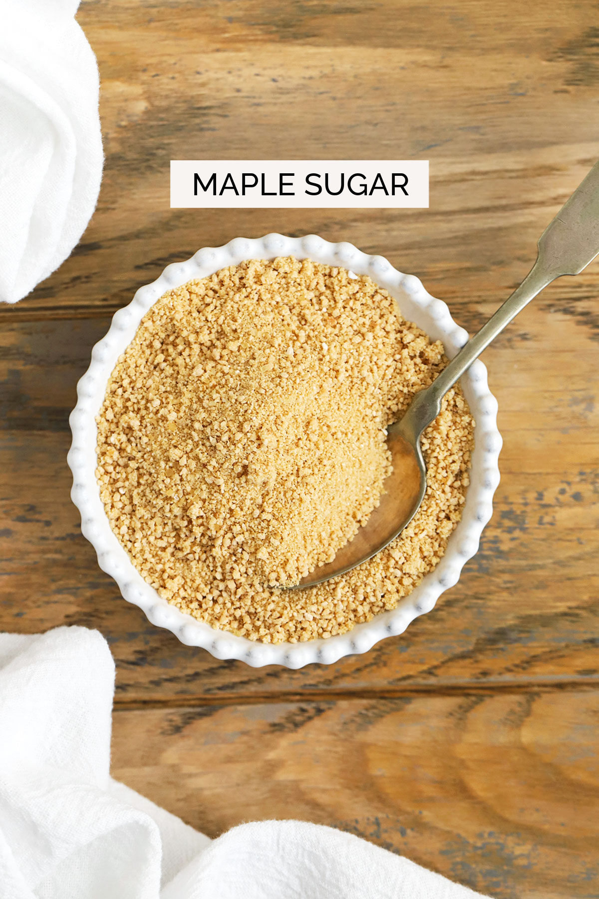 maple sugar in a white bowl