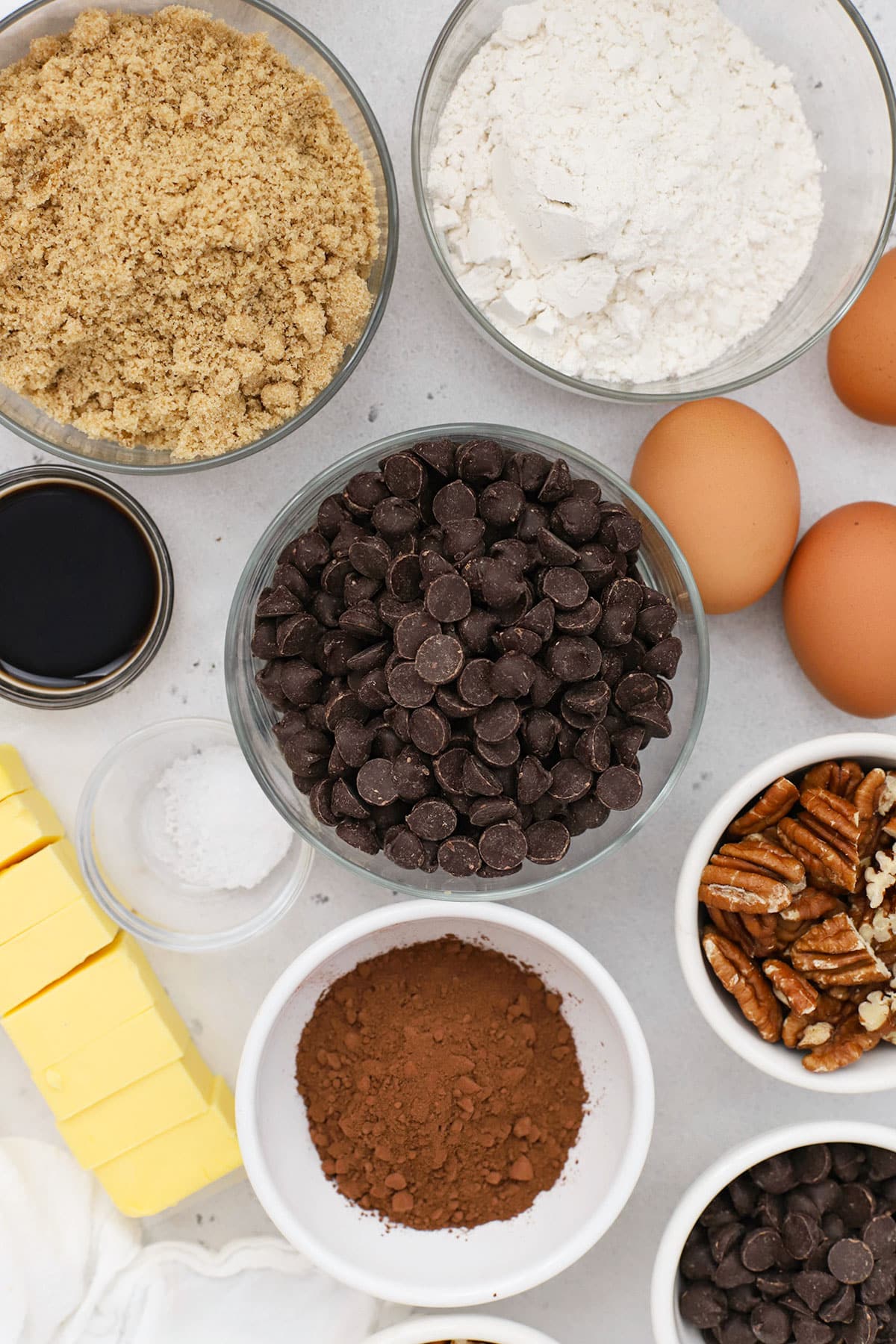 Ingredients for gluten-free pecan brownies