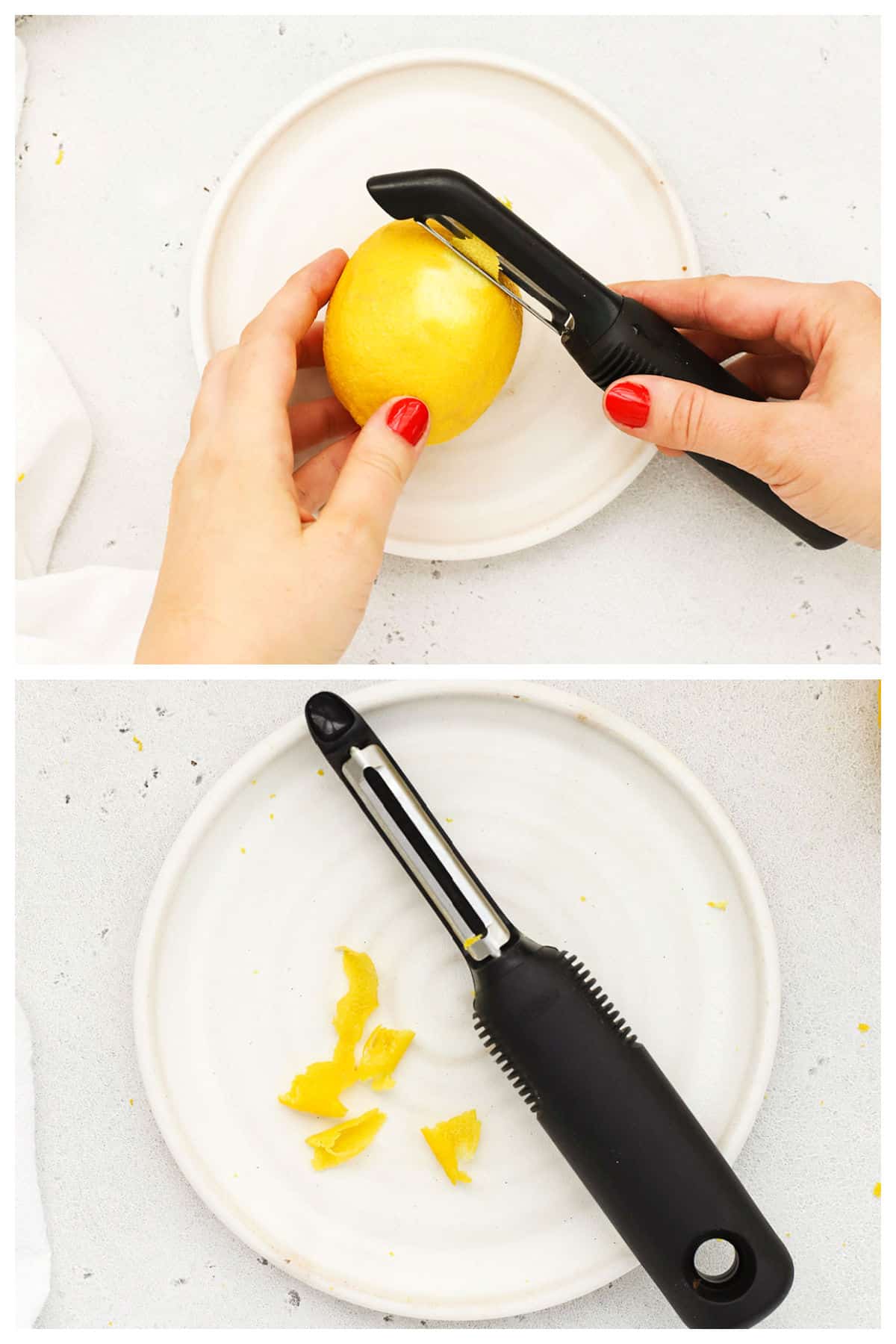 using a vegetable peeler to zest a lemon