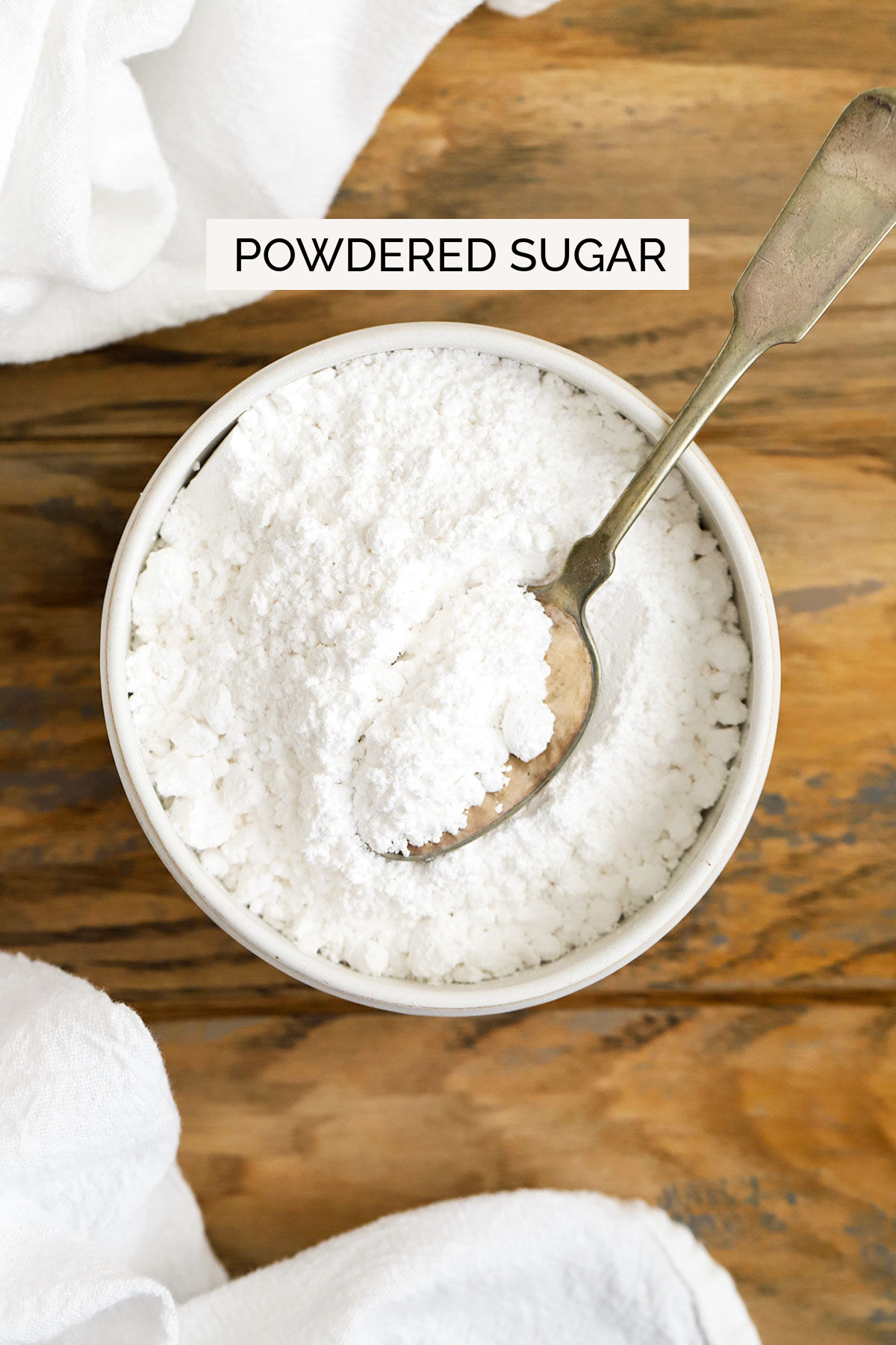 powdered sugar in a white bowl