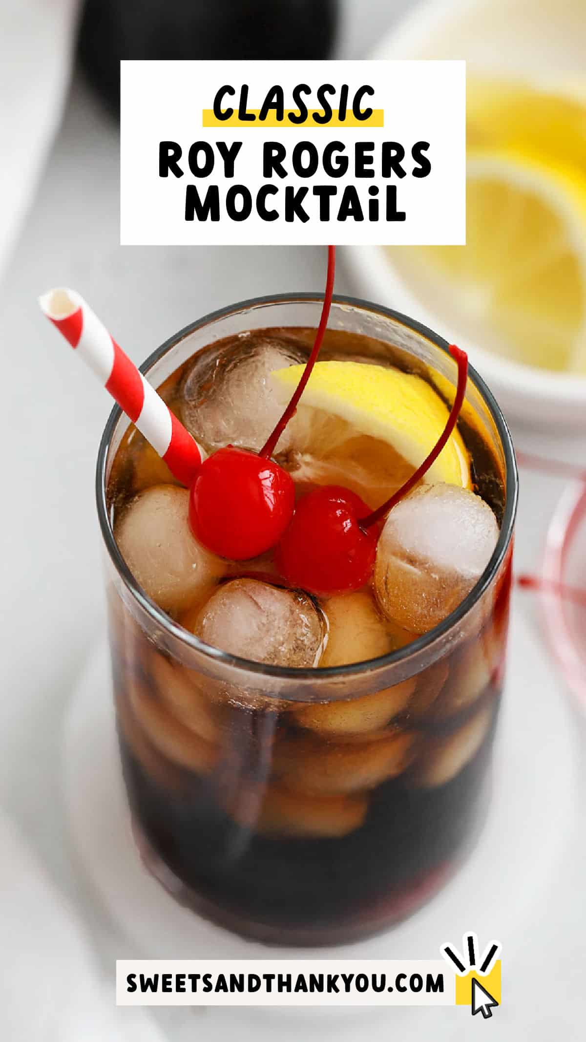 Learn how to make a Roy Rogers drink! This classic mocktail recipe is made with just 2-3 ingredients and makes a fun addition to parties and celebrations. While the basic recipe for this cola mocktail might be a famous kids mocktail recipe, we've also got a delicious lower sugar twist that's perfect for grown-ups. Get the recipe + more tips and classic mocktail recipes to try at sweetsandthankyou.com