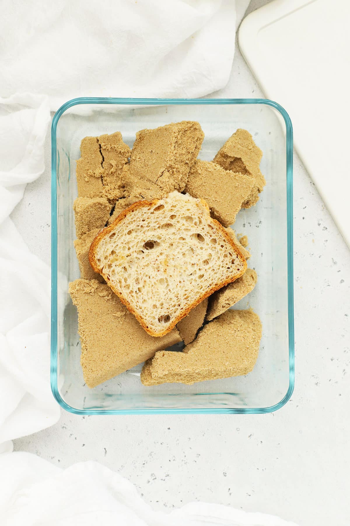 Softening brown sugar with a slice of gluten-free bread