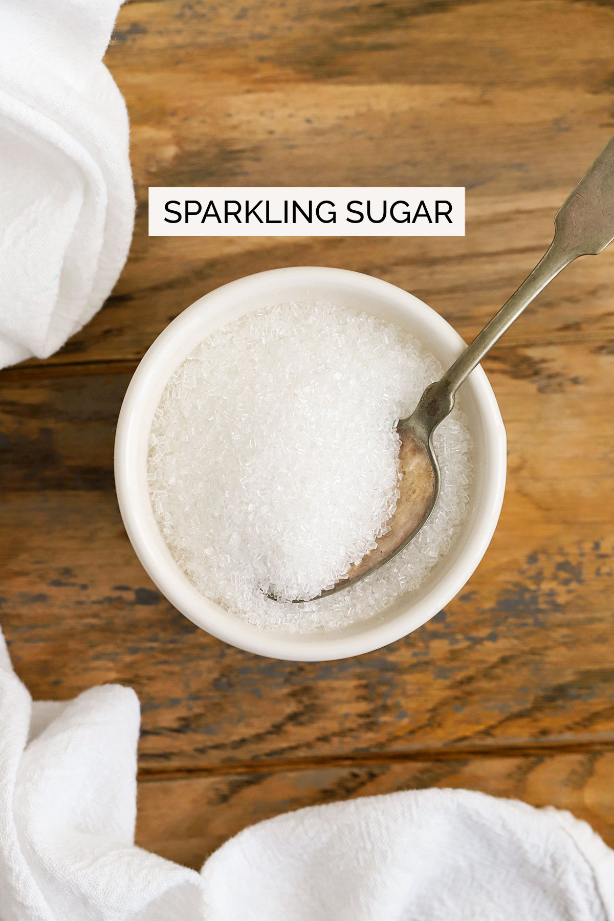 sparkling sugar in a white bowl