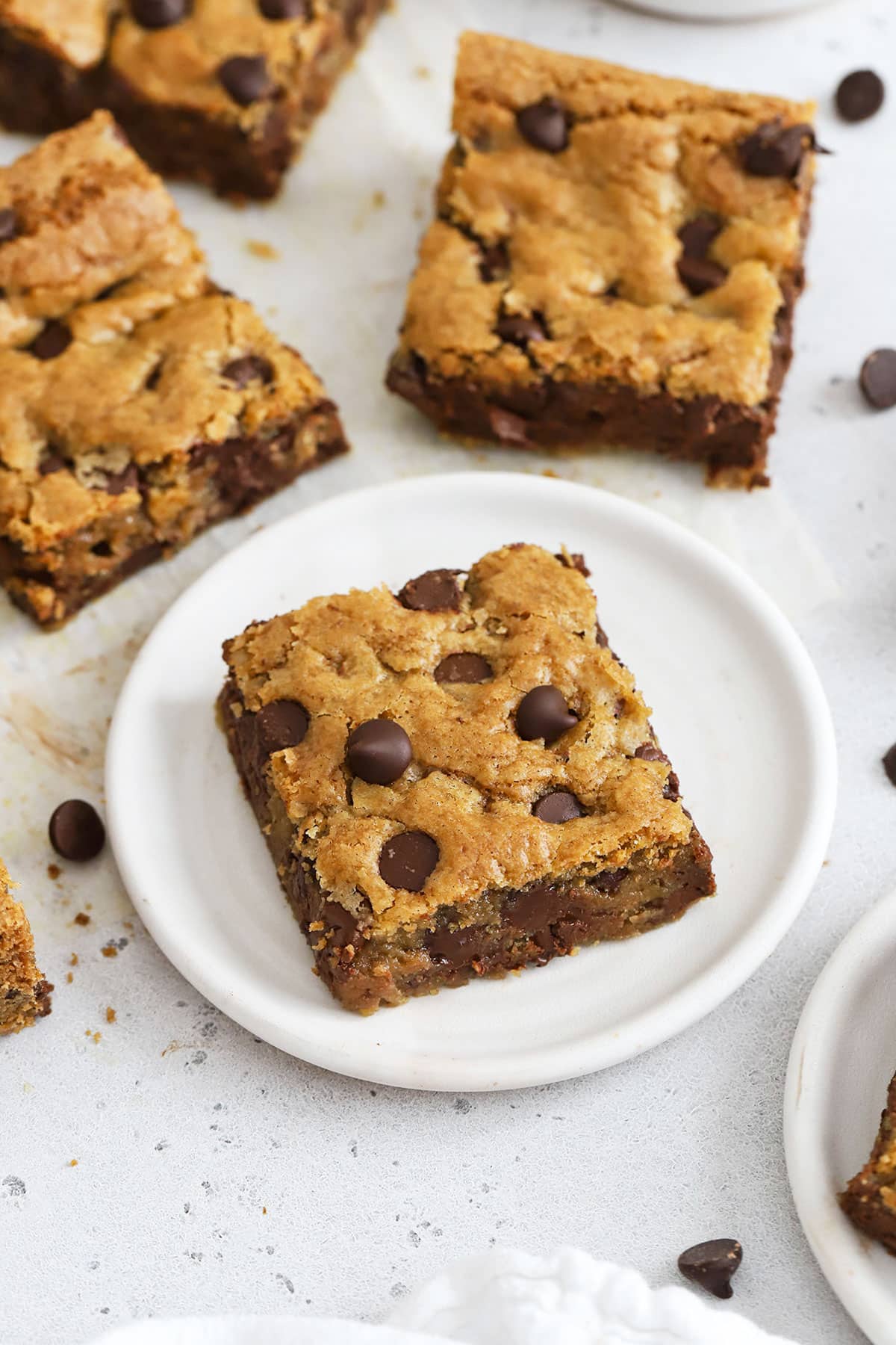 Gluten-free chocolate chip cookie bars cut into squares