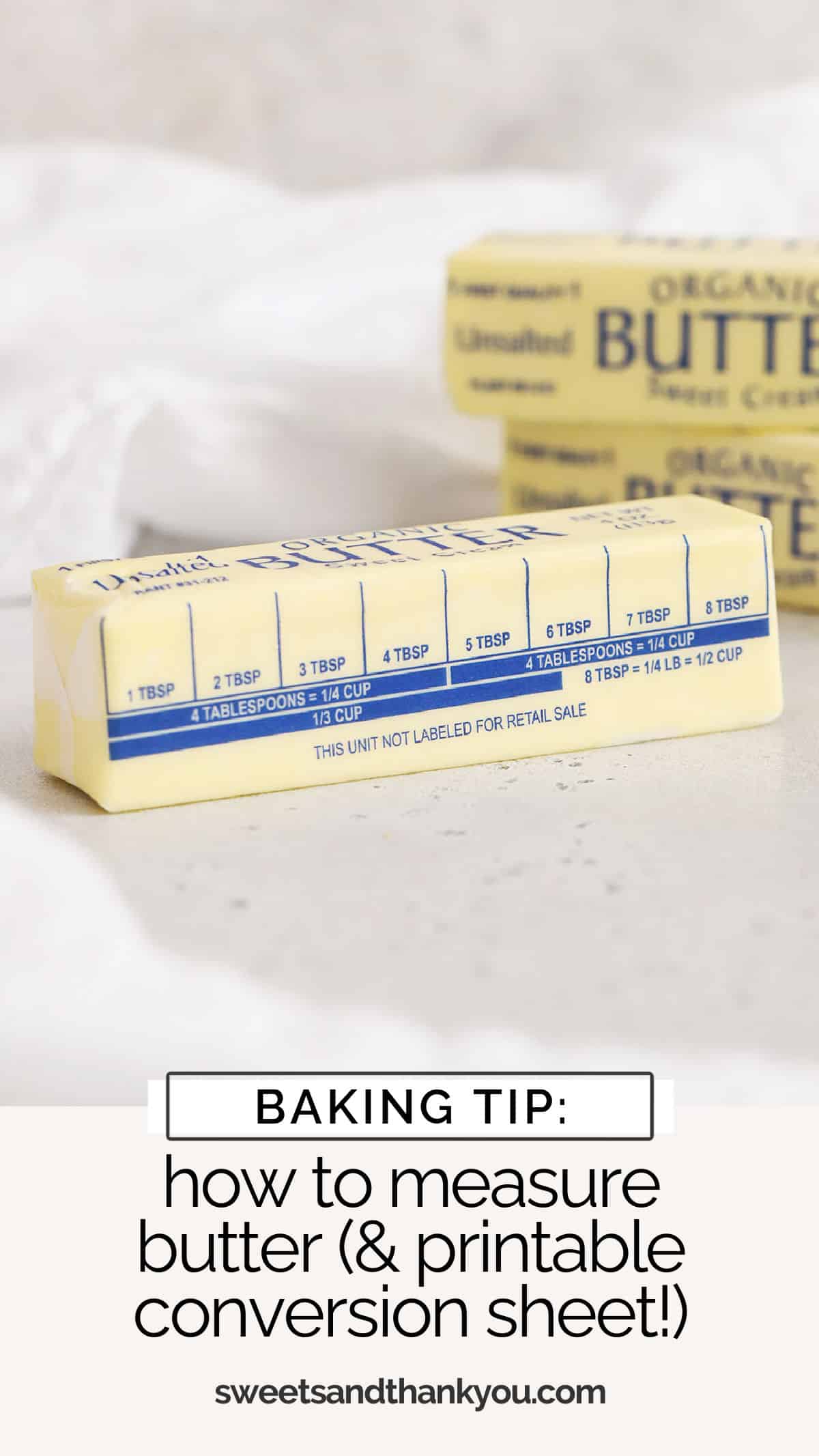 From how many tablespoons of butter are in a stick to how many sticks are in a pound, we'll teach you everything you need to know about how to measure butter correctly! / how many tablespoons are in a stick of butter / how many sticks of butter are in a pound / how many sticks of butter are in a cup / how to measure butter / how to weigh butter / baking tips / how to measure butter correctly / how much does a stick of butter weigh / is half a cup of butter one stick