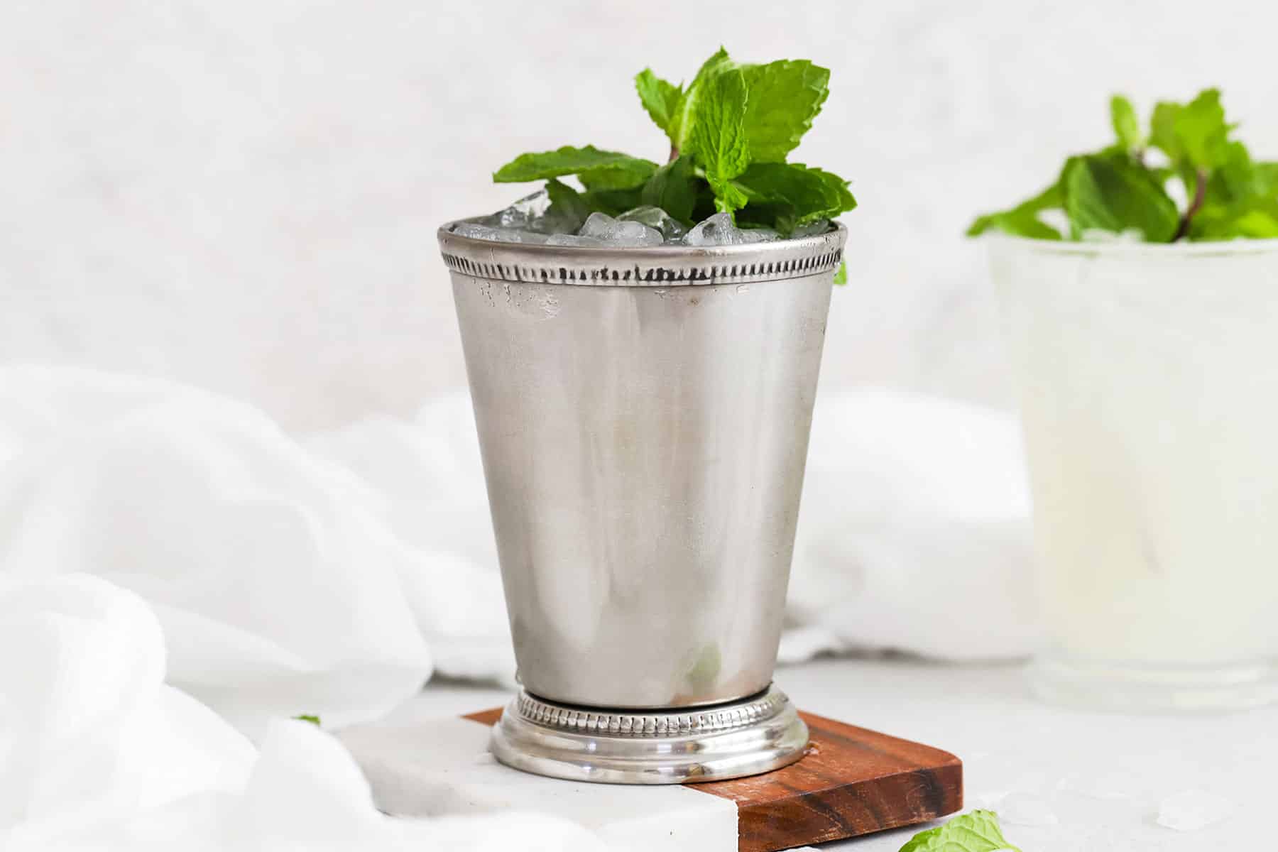 non-alcoholic mint juleps in metal julep cups