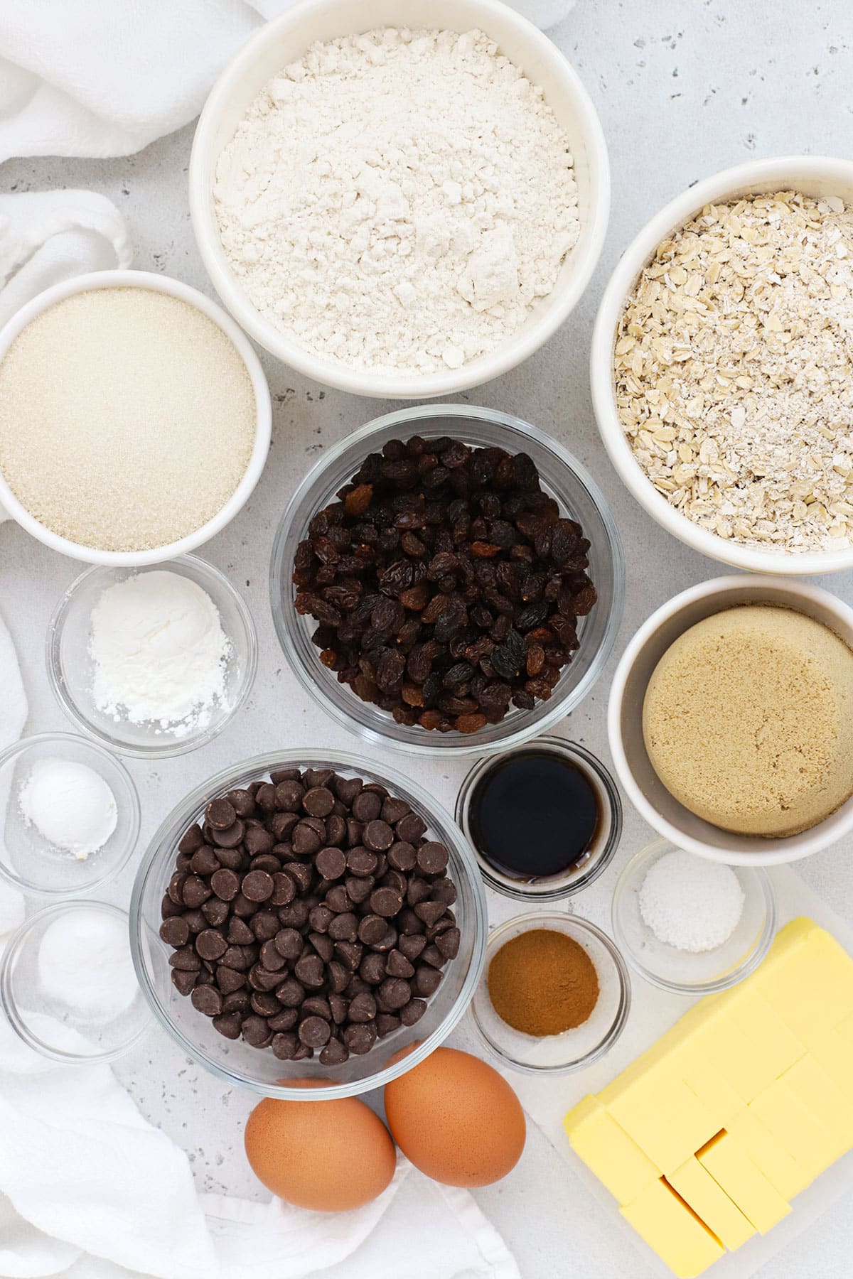 Ingredients for gluten-free oatmeal raisin cookies
