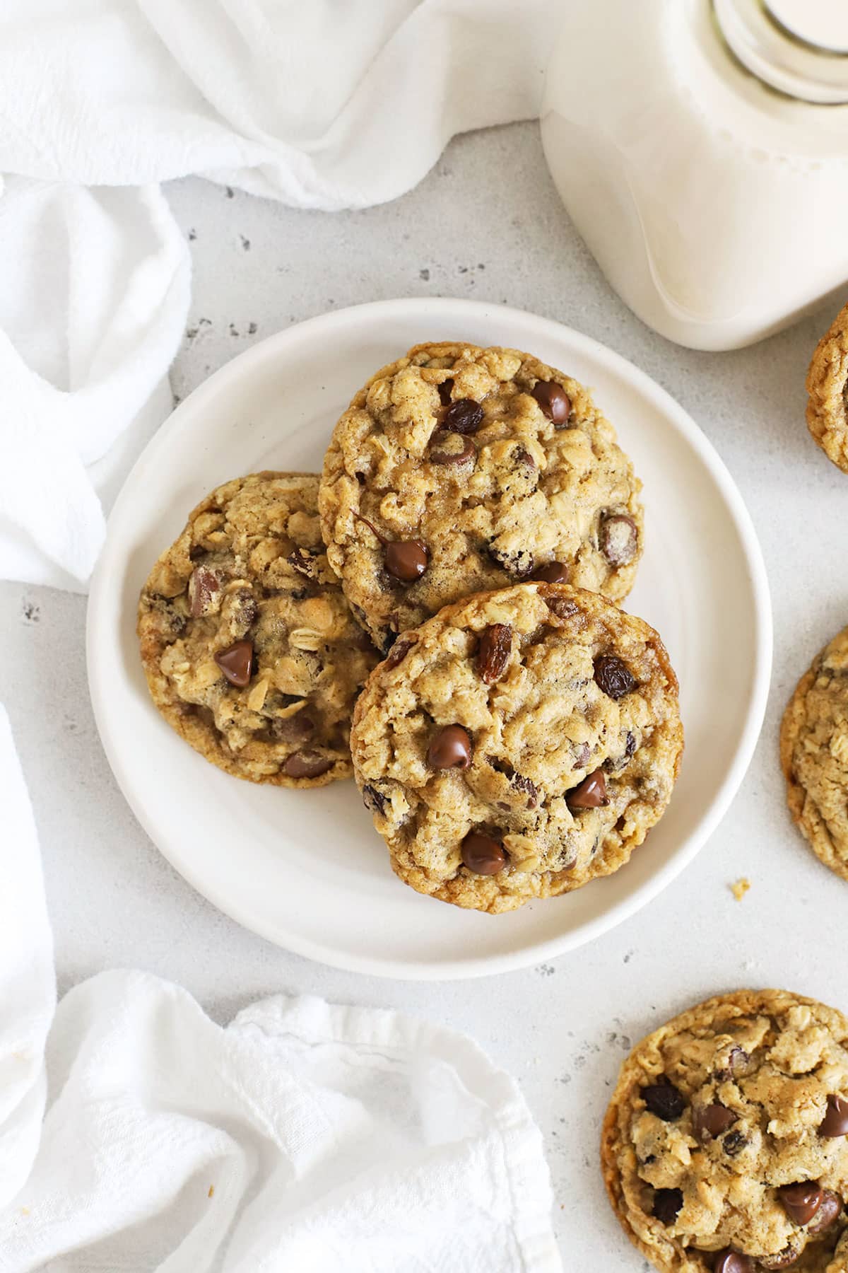 Gluten-free oatmeal raisin cookies on a white plate
