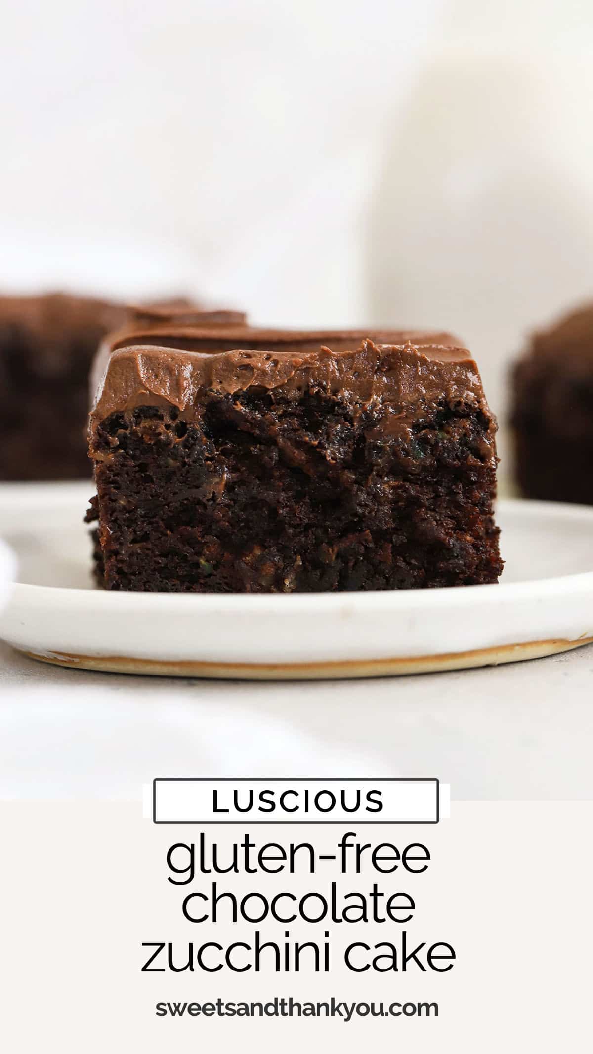 This easy Gluten-Free Chocolate Zucchini Cake recipe is so plush and delicious no one will guess it's gluten-free. (You'll LOVE the chocolate frosting!) / gluten free chocolate zucchini cake with chocolate frosting / gluten free chocolate zucchini sheet cake / gluten free chocolate sheet cake / easy gluten free cake recipe / gluten-free zucchini cake recipe / chocolate frosting for zucchini cake / zucchini sheet cake / gluten free zucchini sheet cake