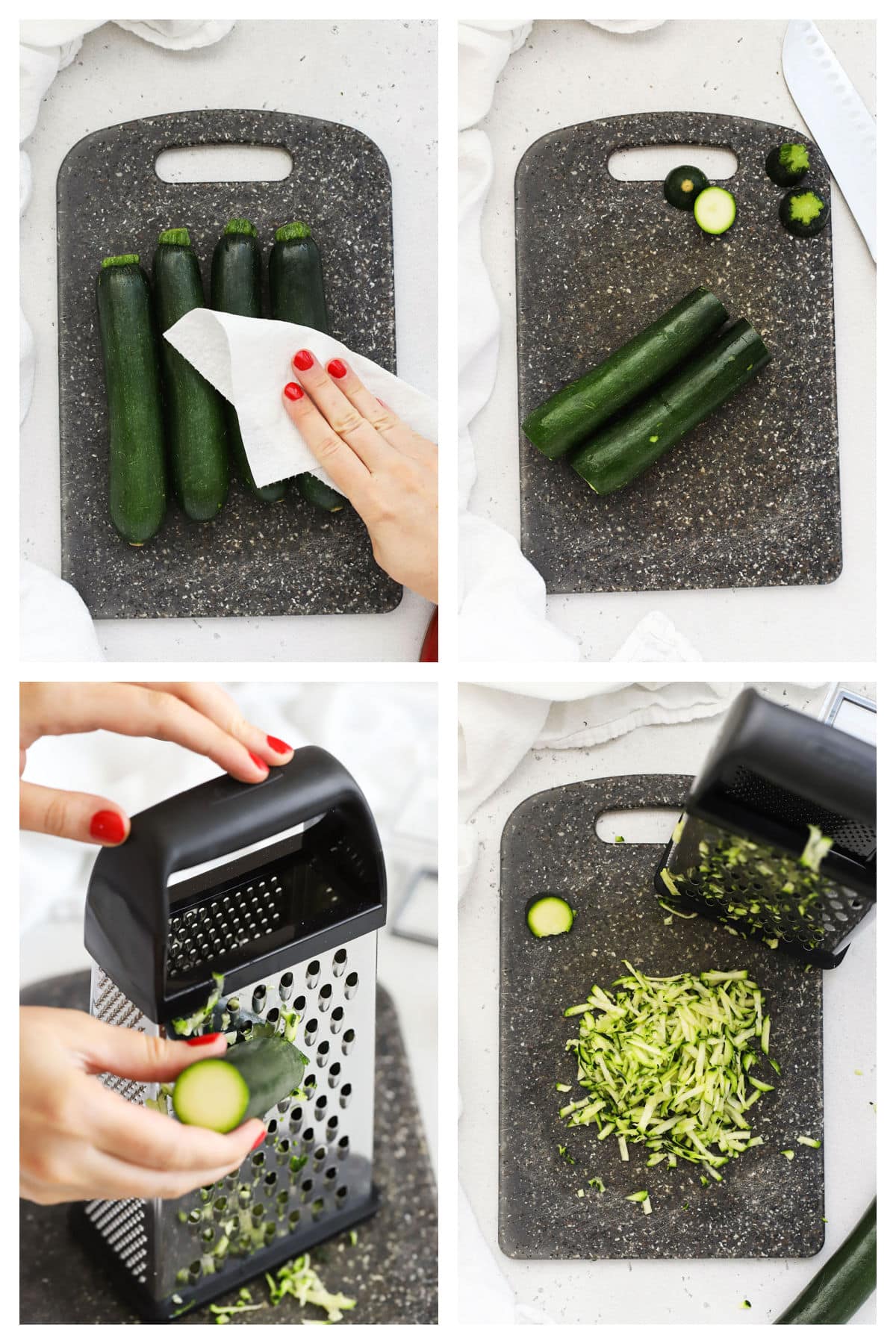 grating zucchini with a box grater, step by step