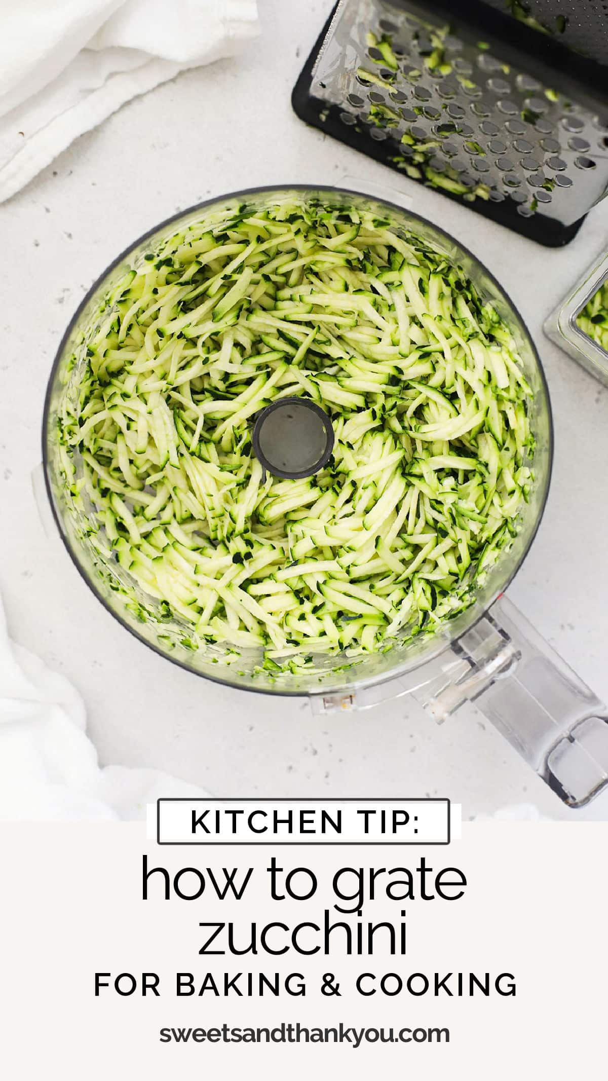 Learn how to grate zucchini for baking zucchini bread & cake, making meatballs & more with this easy tutorial. (+10 zucchini recipes to try!) / grated zucchini recipes / how to shred zucchini for baking / how to squeeze excess liquid out of zucchini / how to grate zucchini without a food processor / how to shred zucchini with a box grater / how to grate zucchini for zucchini bread / gluten free zucchini recipes