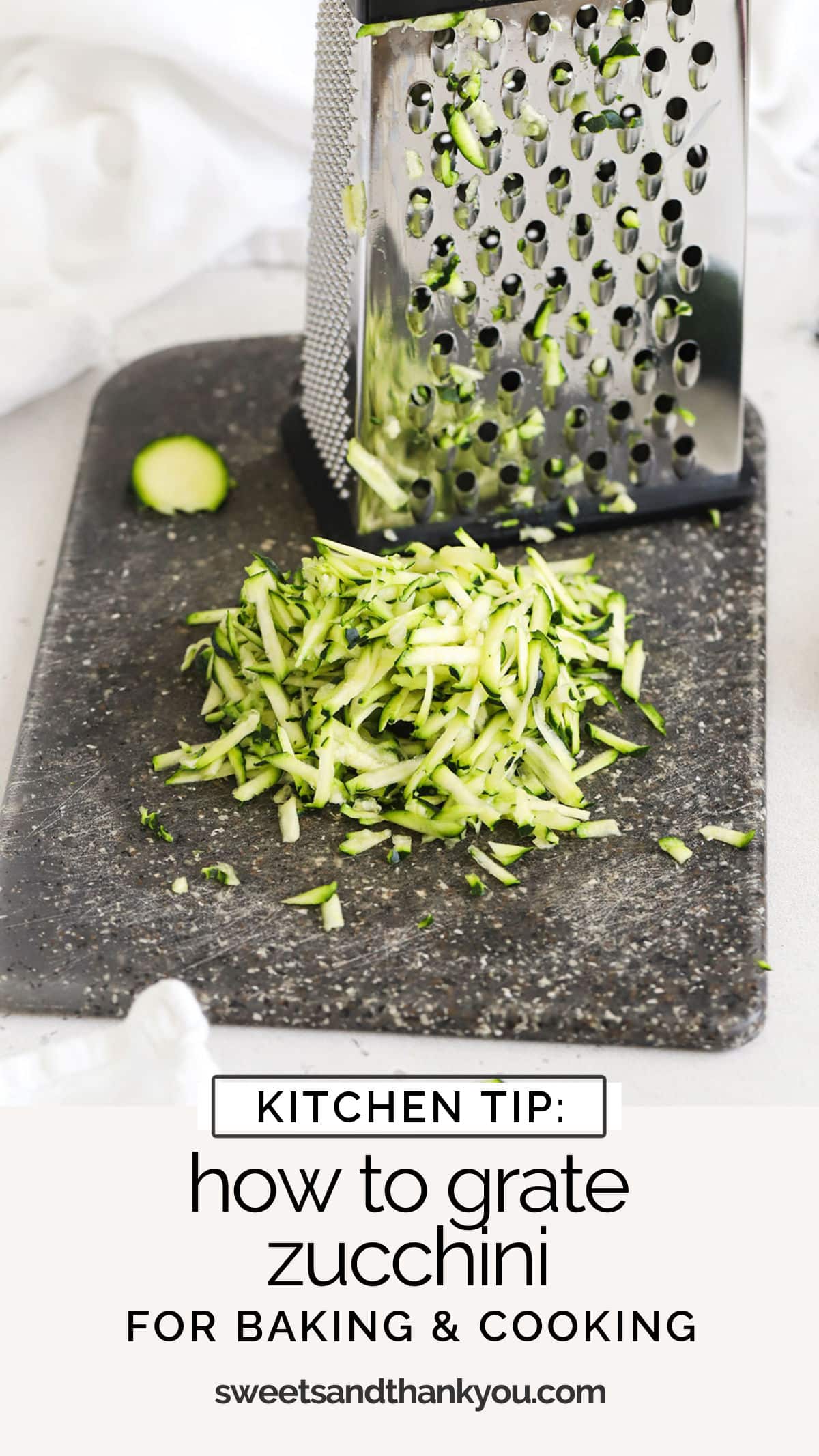 Learn how to grate zucchini for baking zucchini bread & cake, making meatballs & more with this easy tutorial. (+10 zucchini recipes to try!) / grated zucchini recipes / how to shred zucchini for baking / how to squeeze excess liquid out of zucchini / how to grate zucchini without a food processor / how to shred zucchini with a box grater / how to grate zucchini for zucchini bread / gluten free zucchini recipes