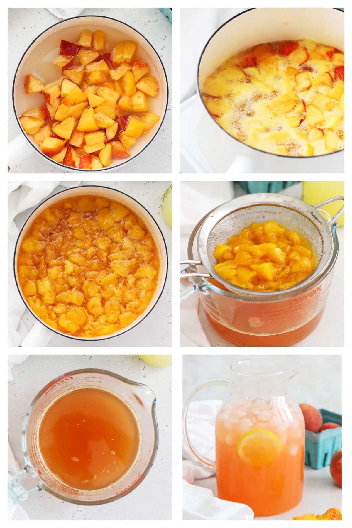 making homemade peach lemonade from scratch, step by step