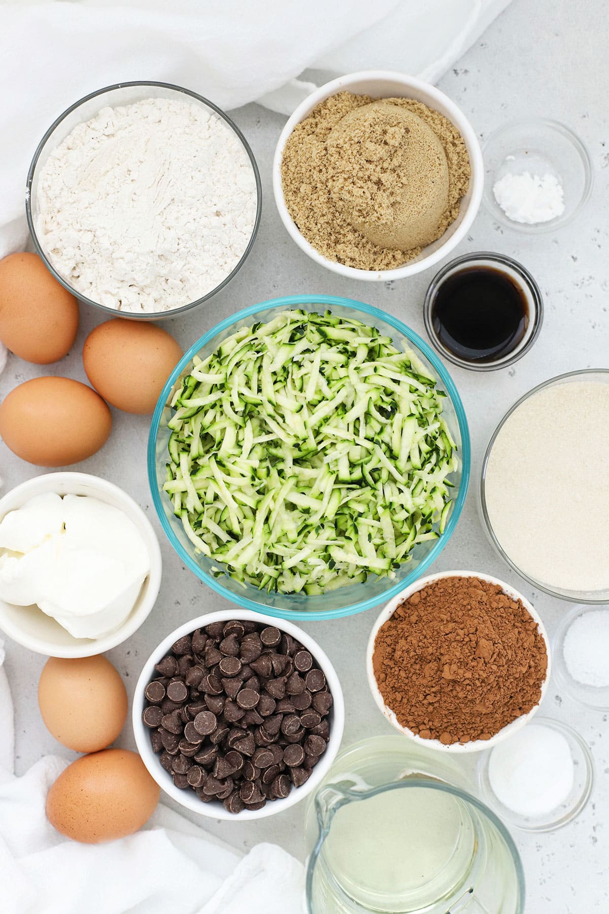 Ingredients for gluten-free chocolate zucchini cake