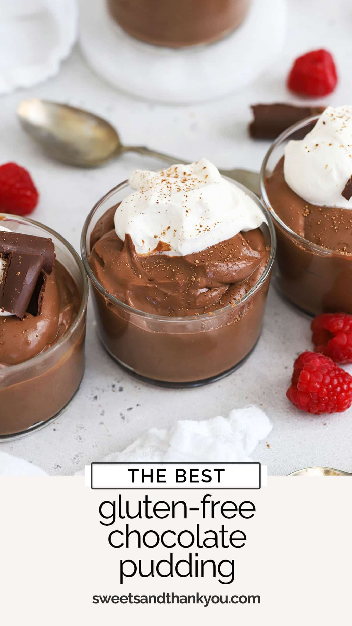 This easy homemade gluten-free chocolate pudding recipe is made from simple ingredients and tastes DELICIOUS! You'll love all the classic flavor in this easy recipe! / homemade chocolate pudding recipe / easy gluten free chocolate pudding recipe / no bake gluten free dessert / no bake chocolate pudding / gluten free pudding recipe / the best gluten free pudding / the best gluten-free chocolate pudding recipe/