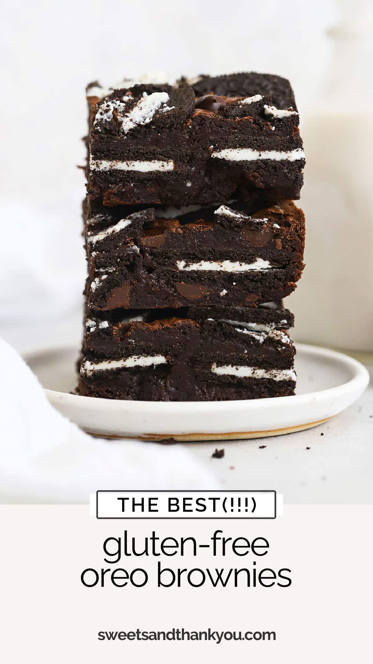 These luscious gluten-free oreo brownies are fudgy, chewy & delicious! If you love Oreos, you'll fall hard for these easy brownies! / gluten free oreo brownie recipe / the best oreo brownies / fudgy oreo brownies / chewy oreo brownies / oreo stuffed brownies / gluten free brownie recipe / gluten-free oreo brownies recipe / gluten free oreo desserts / 
