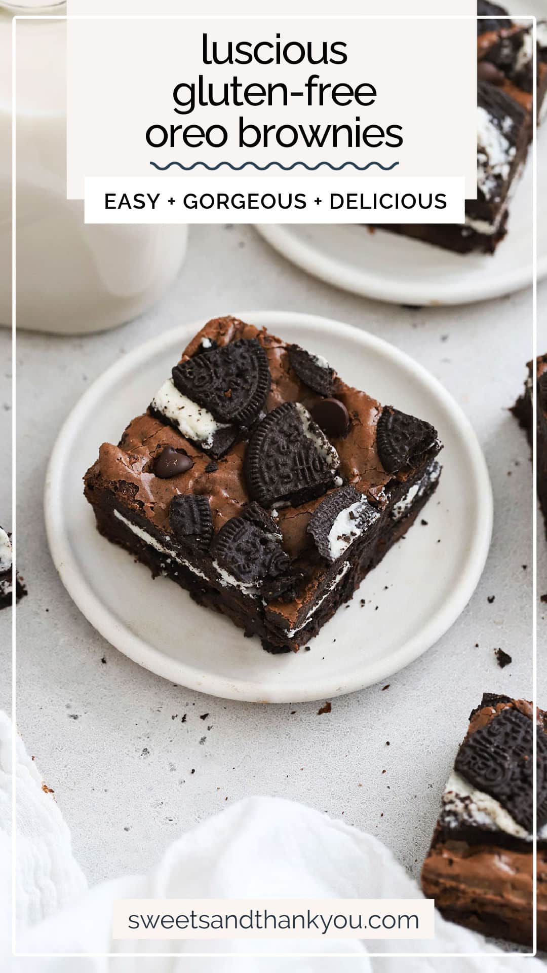 These luscious gluten-free oreo brownies are fudgy, chewy & delicious! If you love Oreos, you'll fall hard for these easy brownies! / gluten free oreo brownie recipe / the best oreo brownies / fudgy oreo brownies / chewy oreo brownies / oreo stuffed brownies / gluten free brownie recipe / gluten-free oreo brownies recipe / gluten free oreo desserts / 