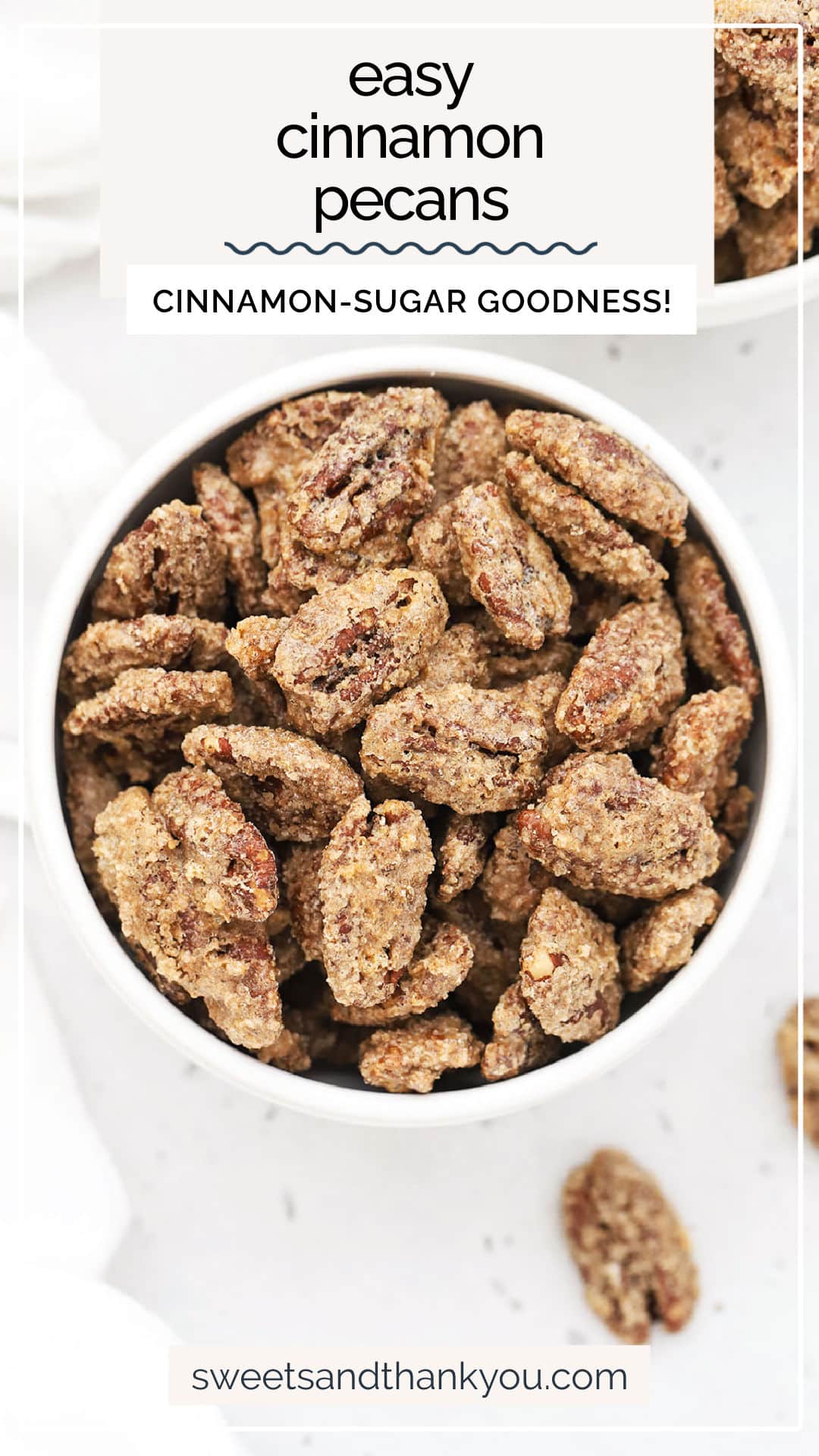 Our old-fashioned cinnamon roasted pecans recipe is so easy to make! You only need 6 ingredients and a few minutes to get started! homemade cinnamon pecans / cinnamon sugar pecans recipe / cinnamon sugar candied pecans / roasted cinnamon pecans / cinnamon sugar roasted pecans /
