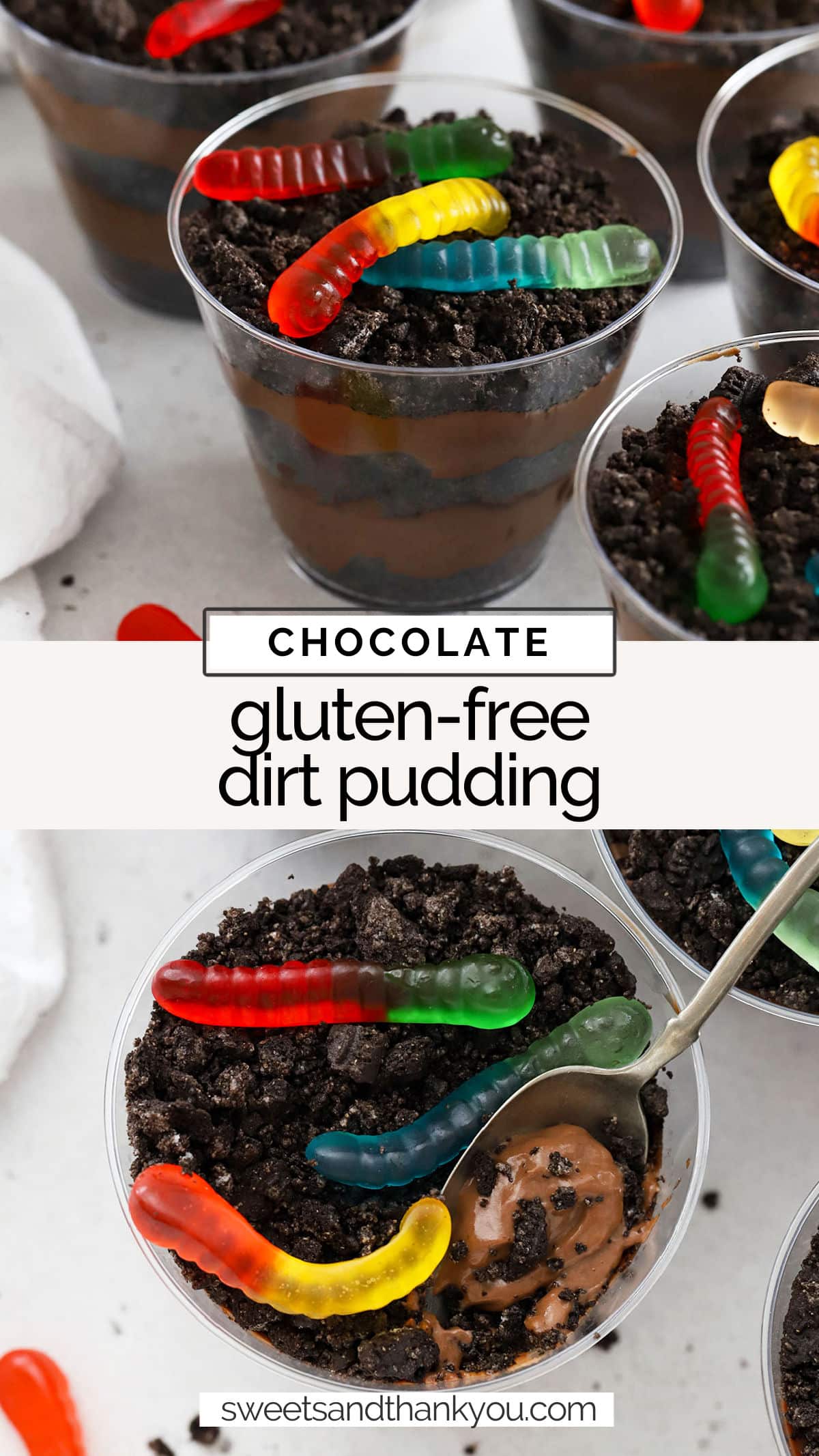 Get nostalgic with this easy gluten-free dirt pudding recipe! Don't miss all the cute ways to decorate it in the post. (+Halloween Ideas!) / Halloween dirt pudding ideas / cute dirt pudding ideas / gluten-free dirt pudding for halloween / dirt pudding recipe / gluten-free dirt cake recipe / gluten-free dirt cake / gluten-free halloween dessert / gluten-free pudding dessert / gluten-free pudding recipe /