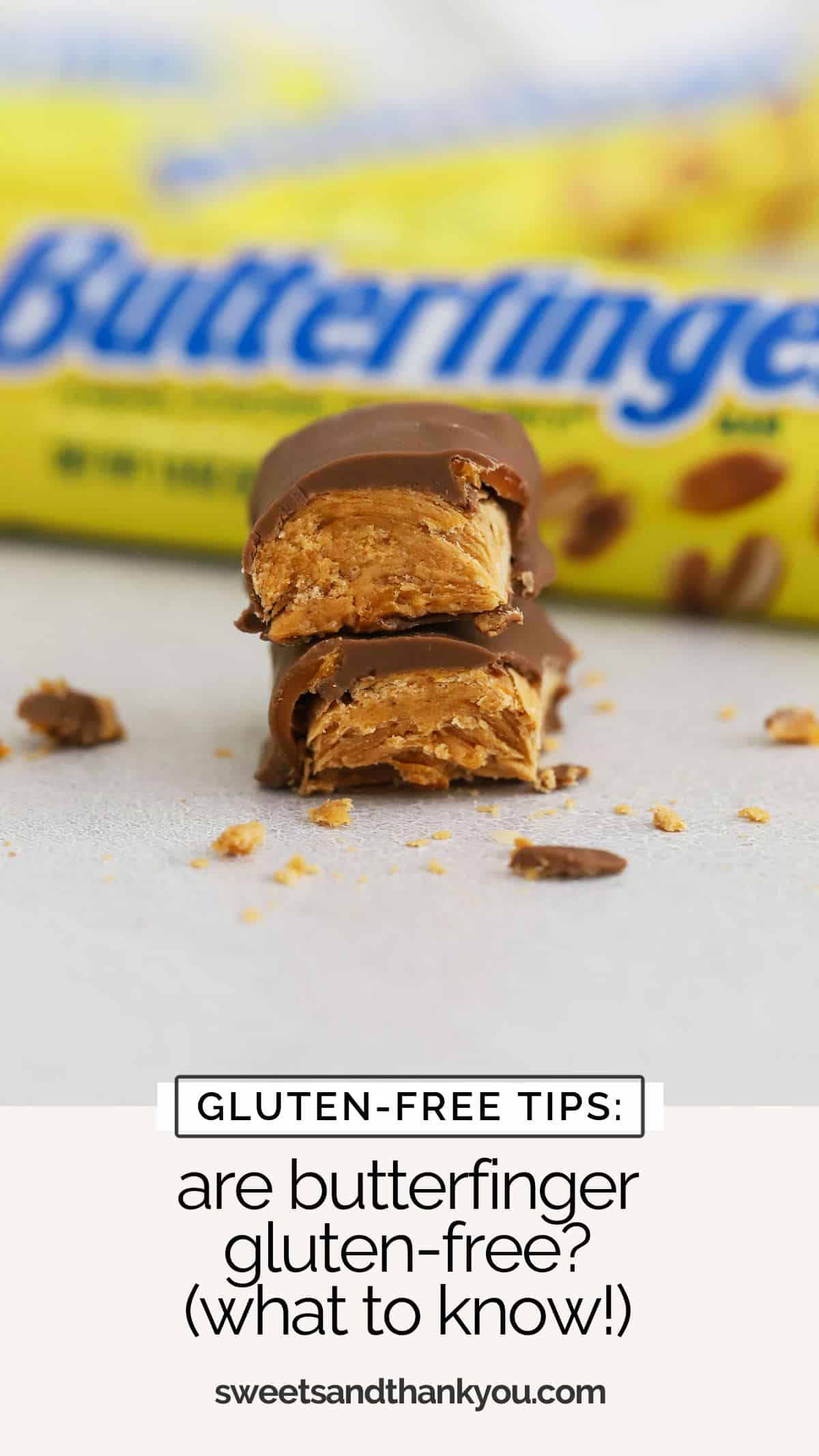 Wondering if Butterfinger bars are gluten-free? Get the scoop on which varieties are safe to eat, what to watch out for, and more! / is butterfinger gluten-free / are butterfinger candy bars gluten-free? / gluten-free candy / what candy is gluten-free / gluten-free halloween candy / gluten-free candy bars 