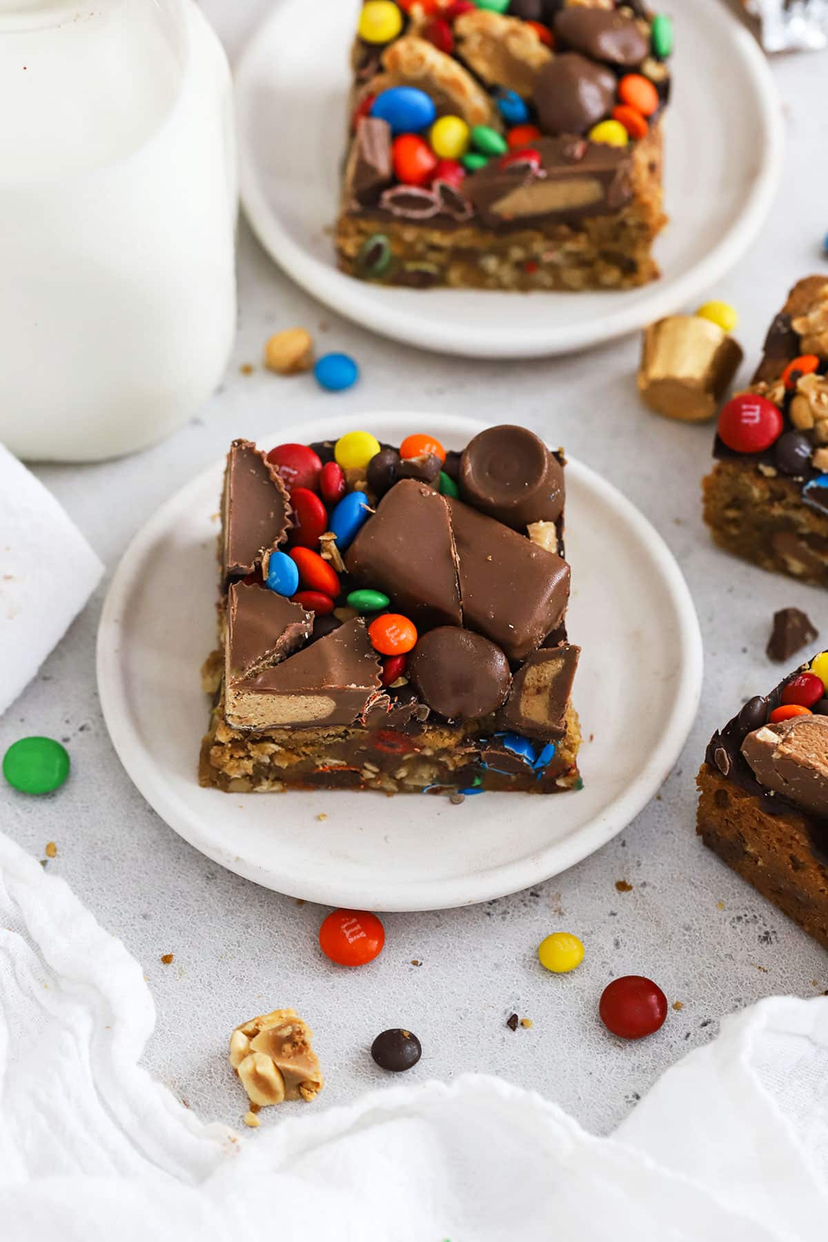 leftover halloween candy cookie bars cut into squares