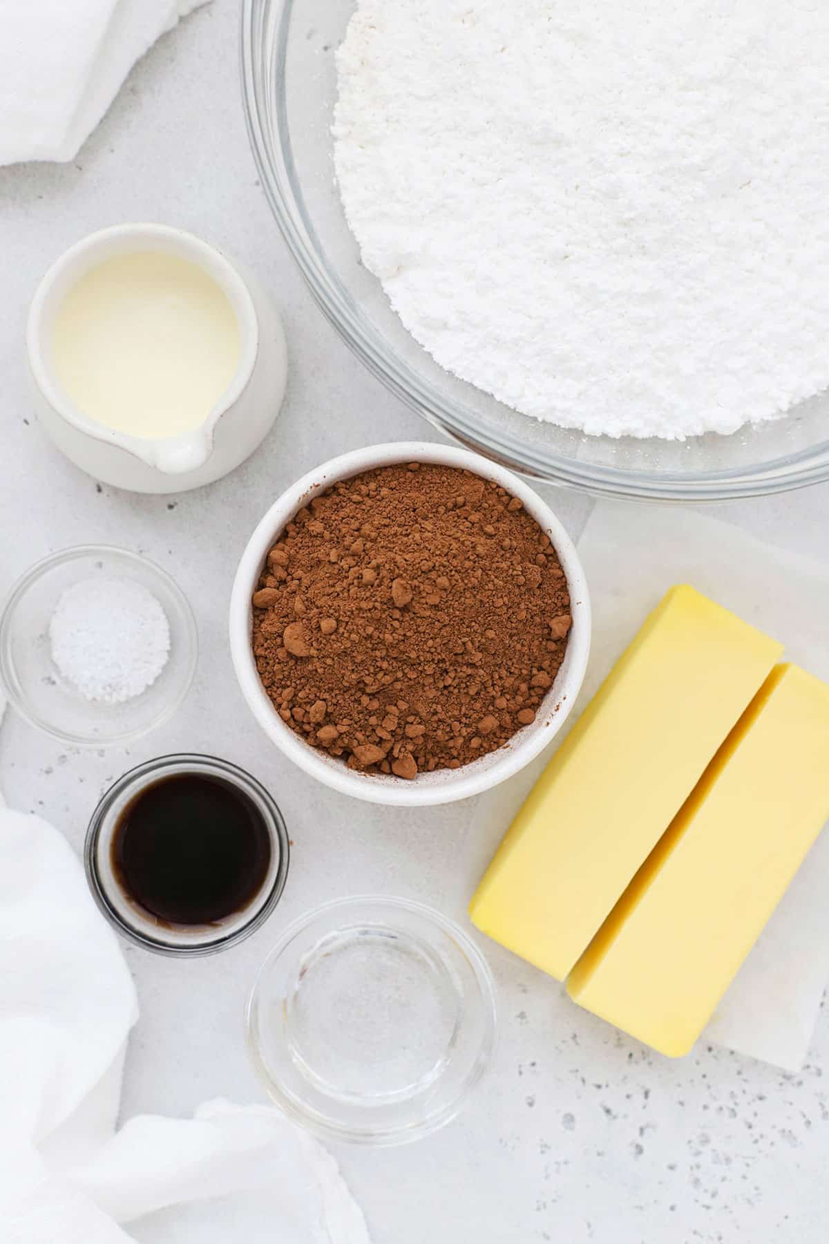 ingredients for gluten-free american-style chocolate buttercream frosting