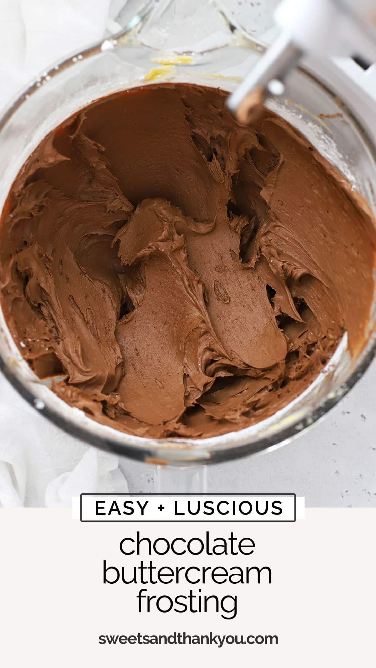 This easy homemade chocolate frosting recipe is the BEST when you want something simple and reliable. Our classic chocolate buttercream works beautifully for piping decorations, or simply frosting your favorite cake! / plush chocolate frosting / easy chocolate frosting recipe / basic chocolate buttercream / american chocolate buttercream / chocolate frosting for cake / chocolate frosting for yellow cake / chocolate frosting for chocolate cake / gluten free chocolate frosting recipe