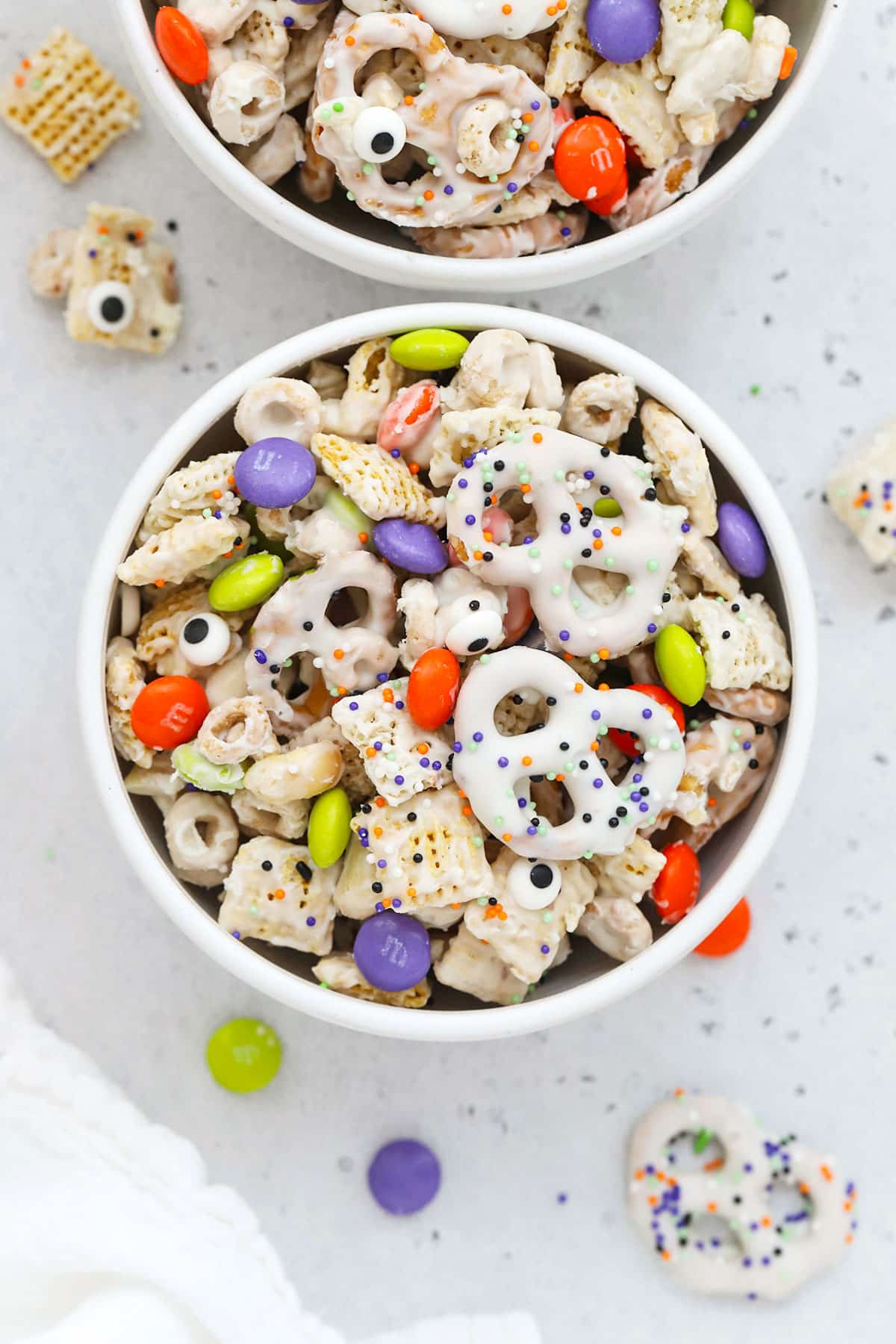 Halloween chex mix with pretzels & m&m candies