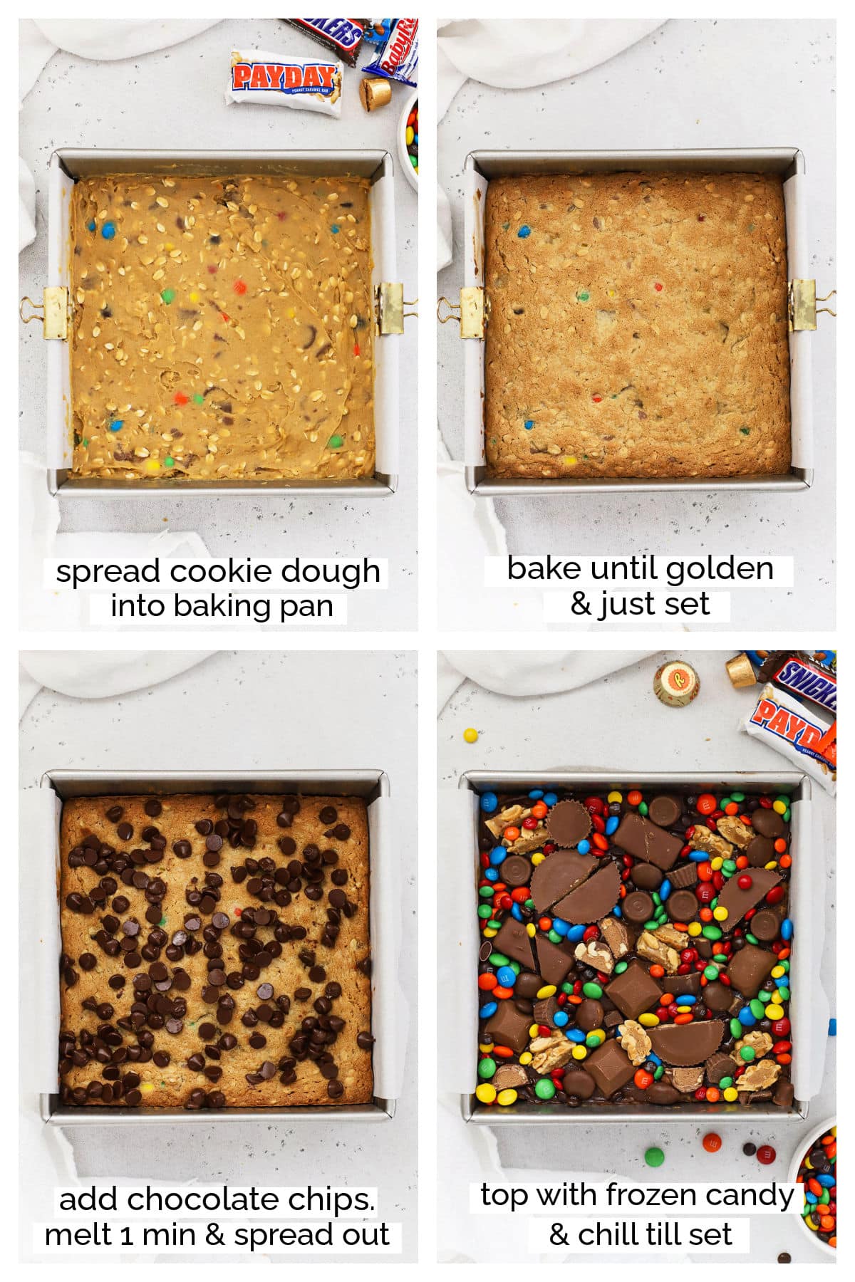 making gluten-free leftover candy cookie bars step by step