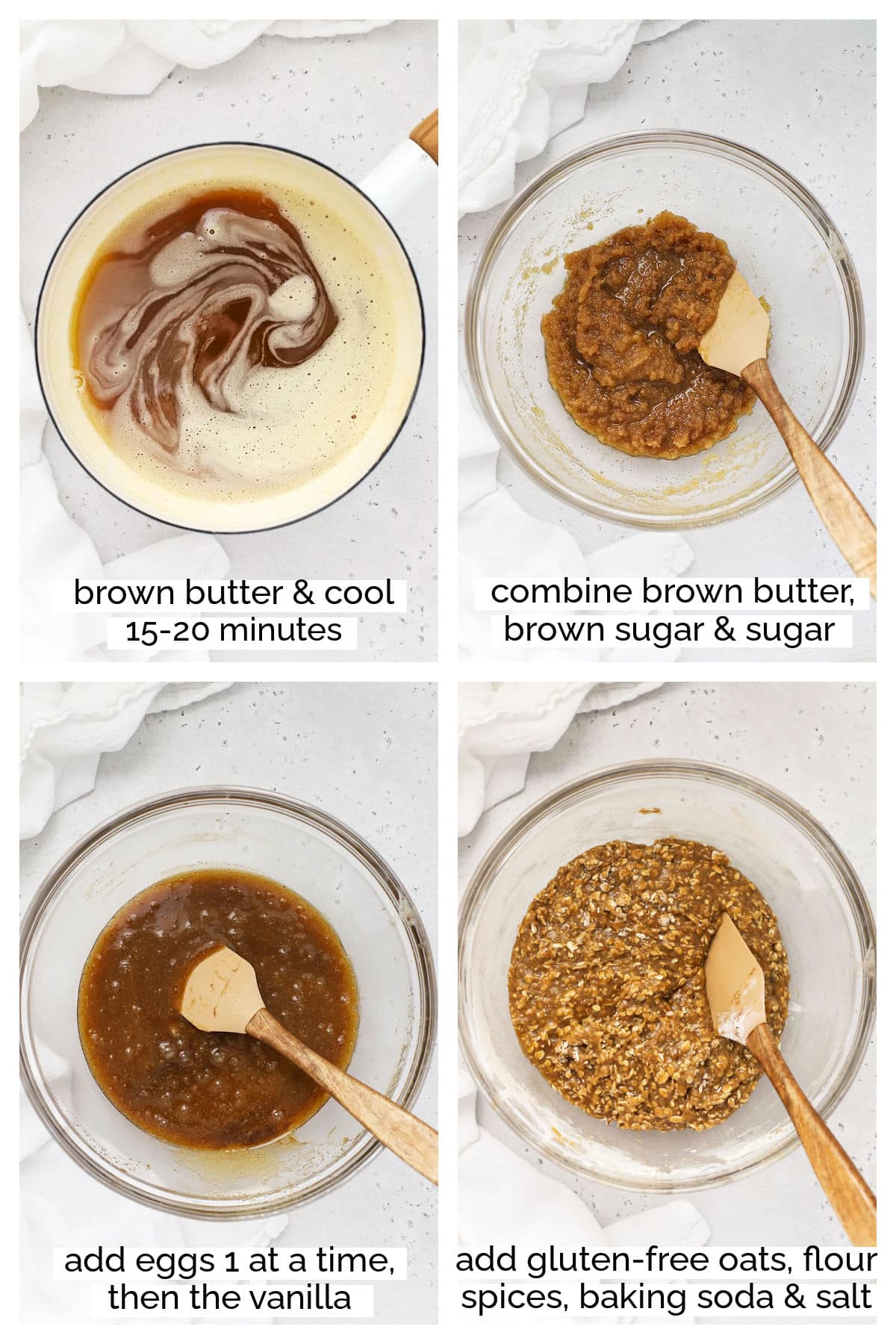 making gluten-free brown butter oatmeal cookies step by step