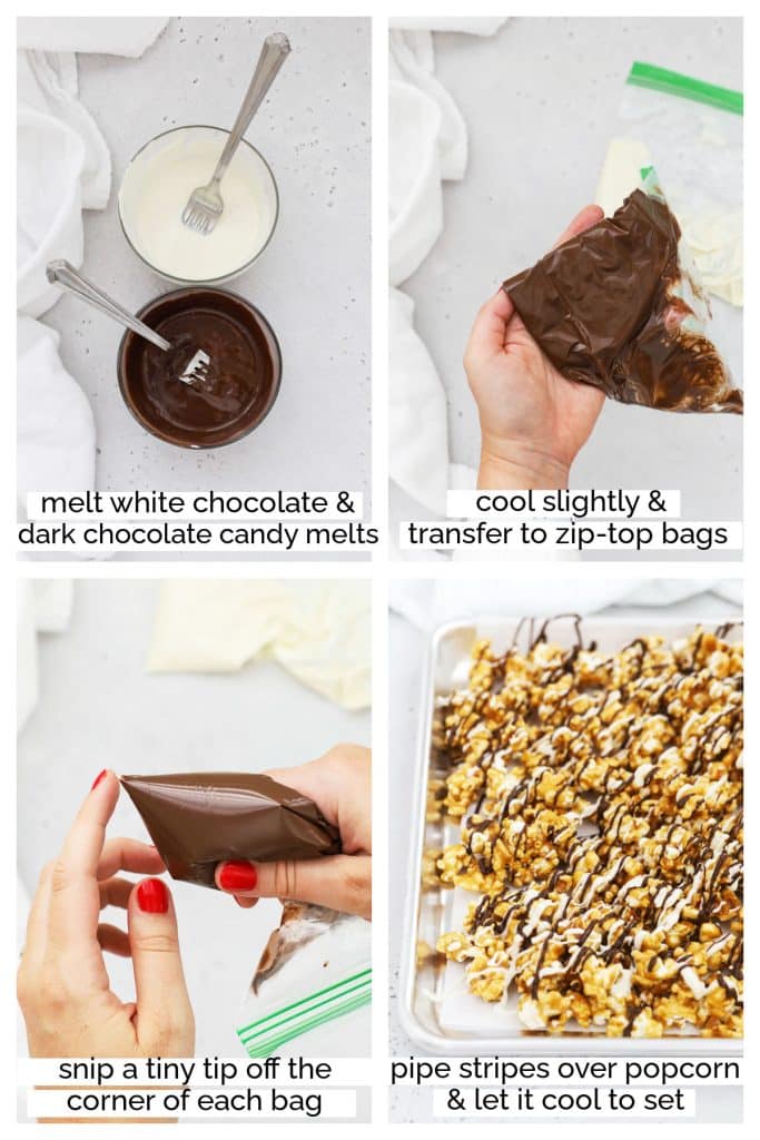 Easy Zebra Popcorn (Chocolate Drizzled Caramel Corn)