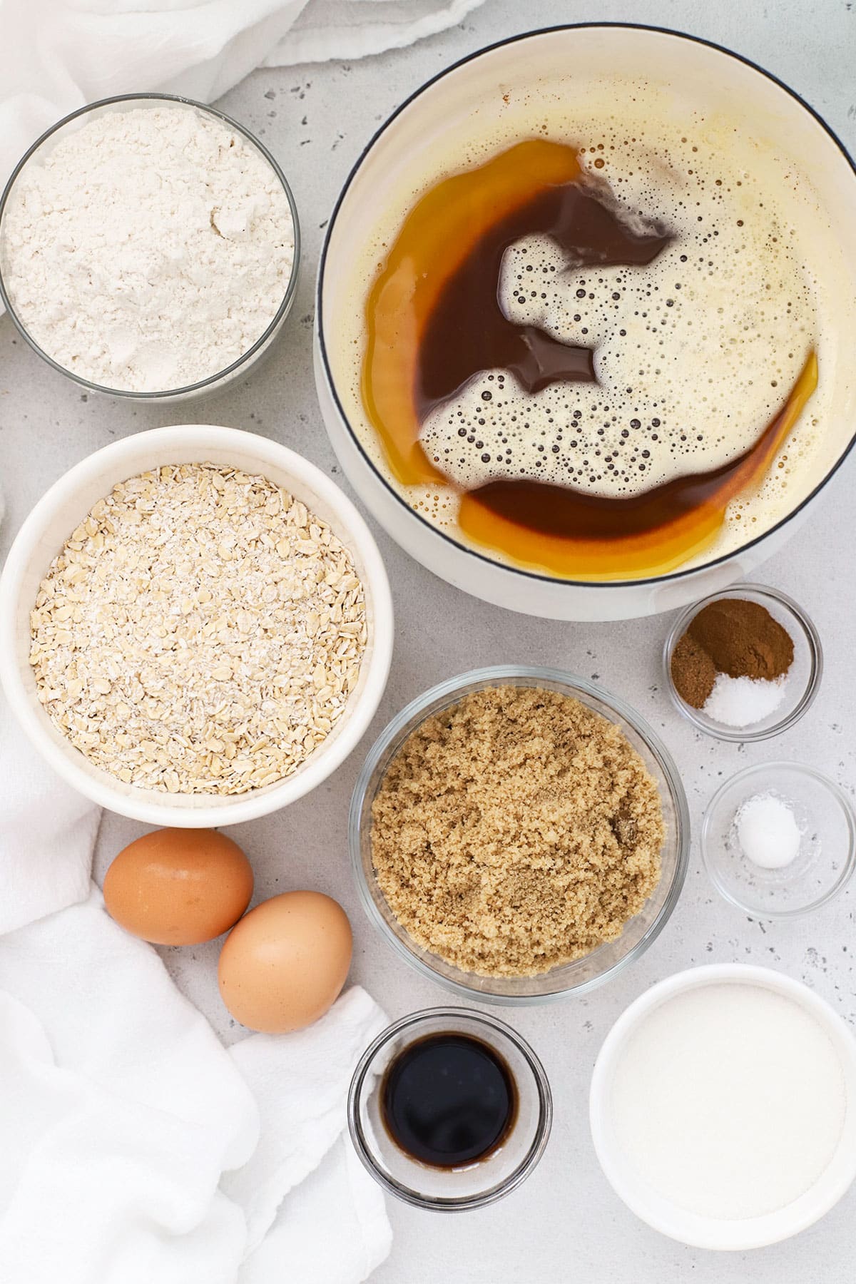 ingredients for gluten-free iced oatmeal cookies with brown butter