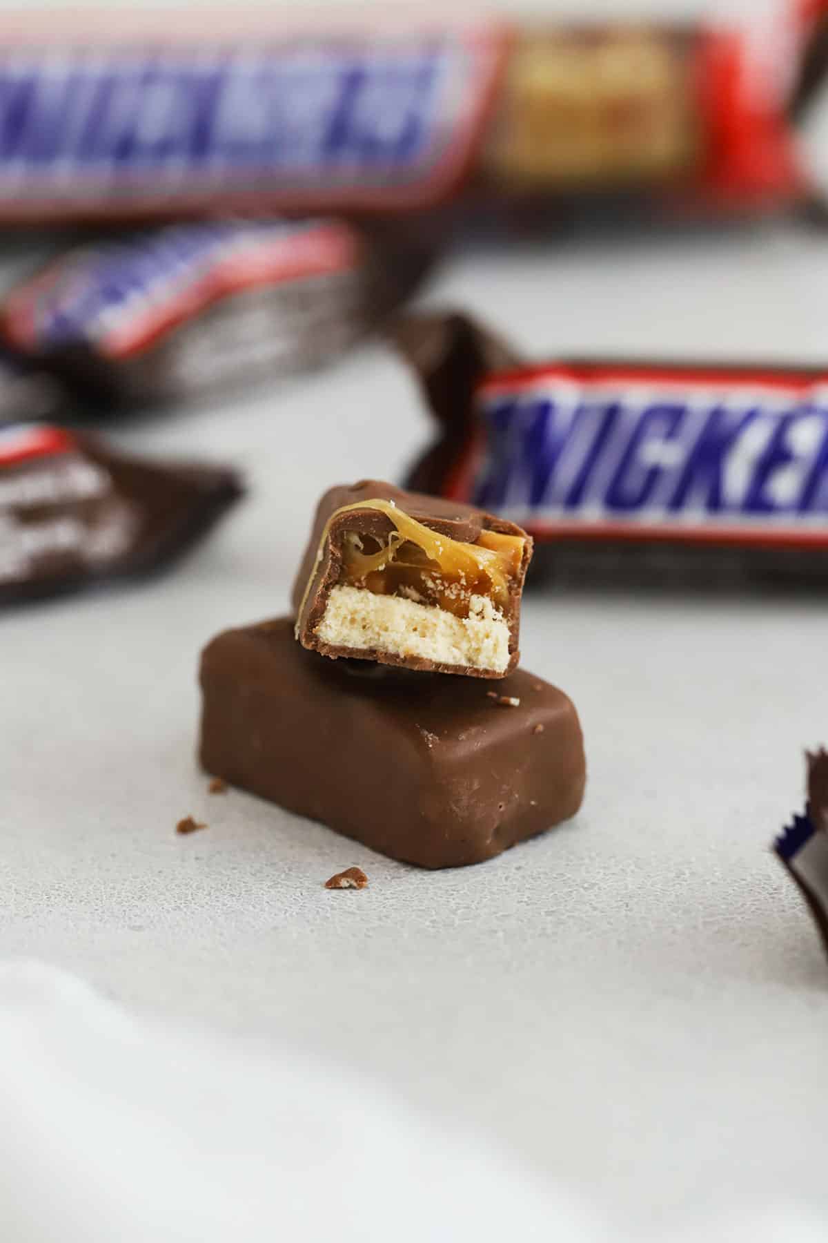 Snickers cut in half and stacked