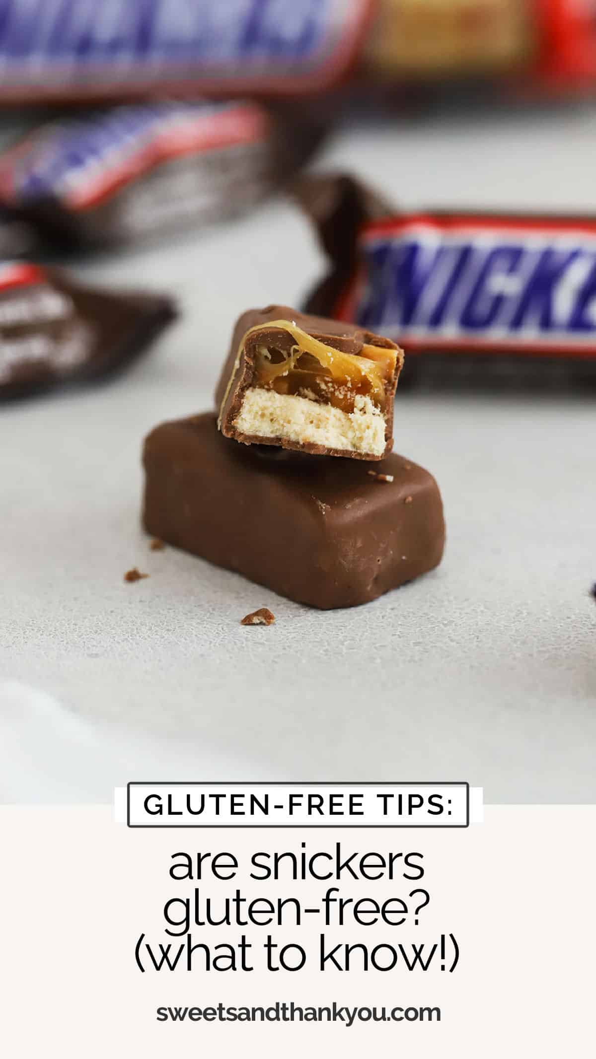 Wondering if Snickers are gluten-free? Get the scoop on which varieties are safe to eat, what to watch out for, and more! / are snickers candy bars gluten-free / is snickers gluten-free / gluten-free candy bars / gluten-free halloween candy / which candy bars are gluten-free / is snickers bar gluten-free