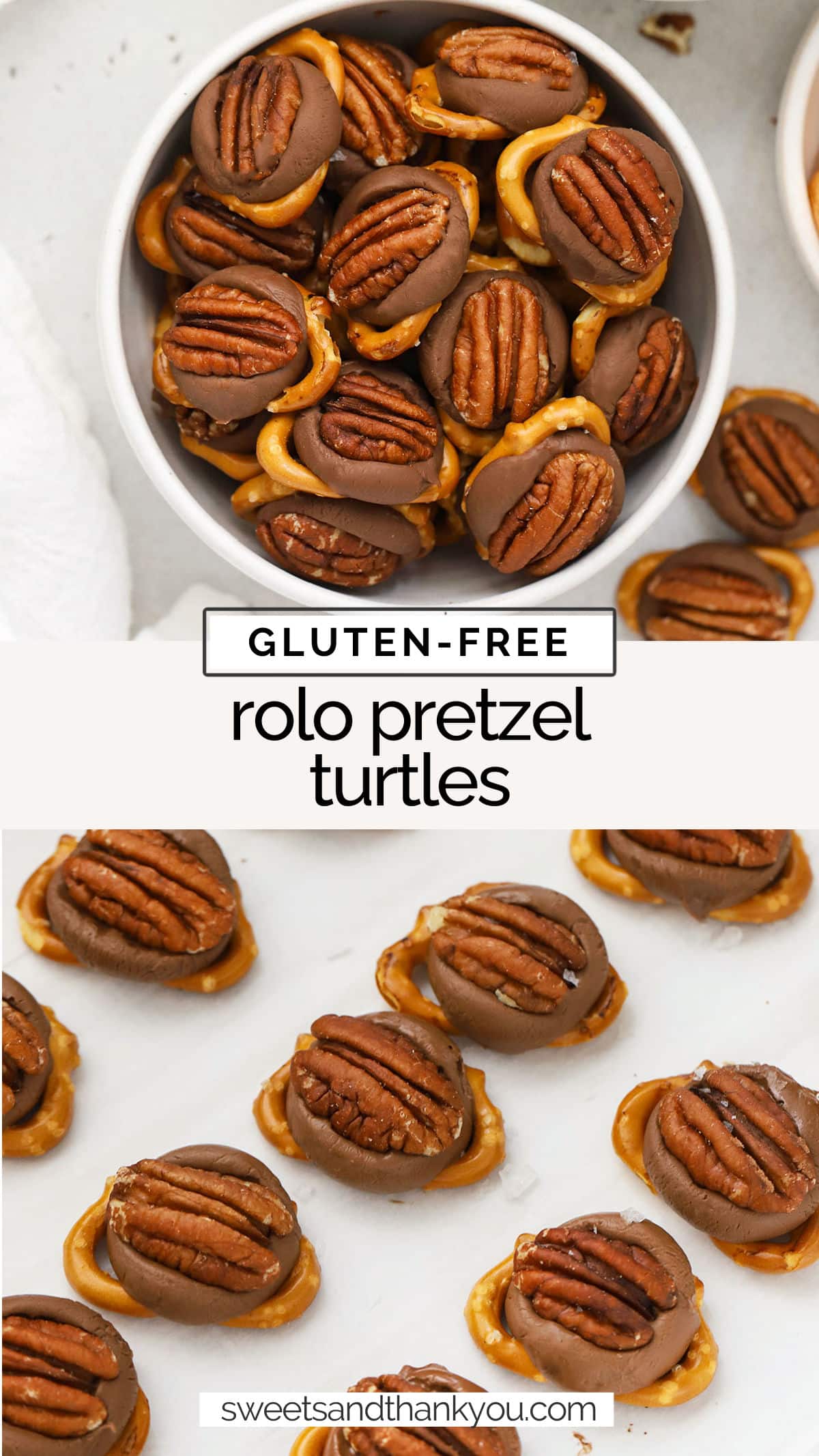 Let's make Gluten-Free Rolo Pretzels! This easy Rolo turtles recipe is the perfect easy holiday treat to add to your cookie plate this year! / gluten free rolo pretzel delights / gluten free rolo pretzel bites recipe / gluten free rolo pretzel turtles recipe / easy gluten-free holiday treat / gluten free cookie exchange recipe / gluten free holiday baking / gluten free christmas treat / gluten free rolo pretzel candy recipe