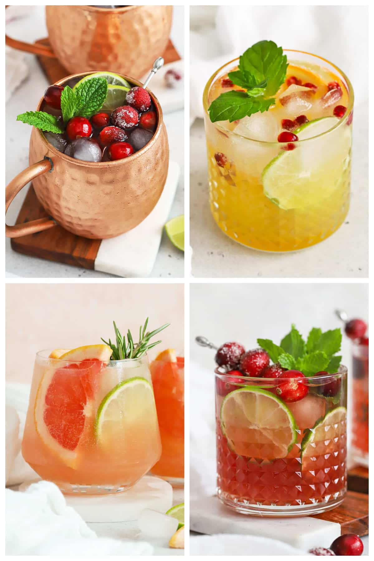 collage of four holiday mocktails