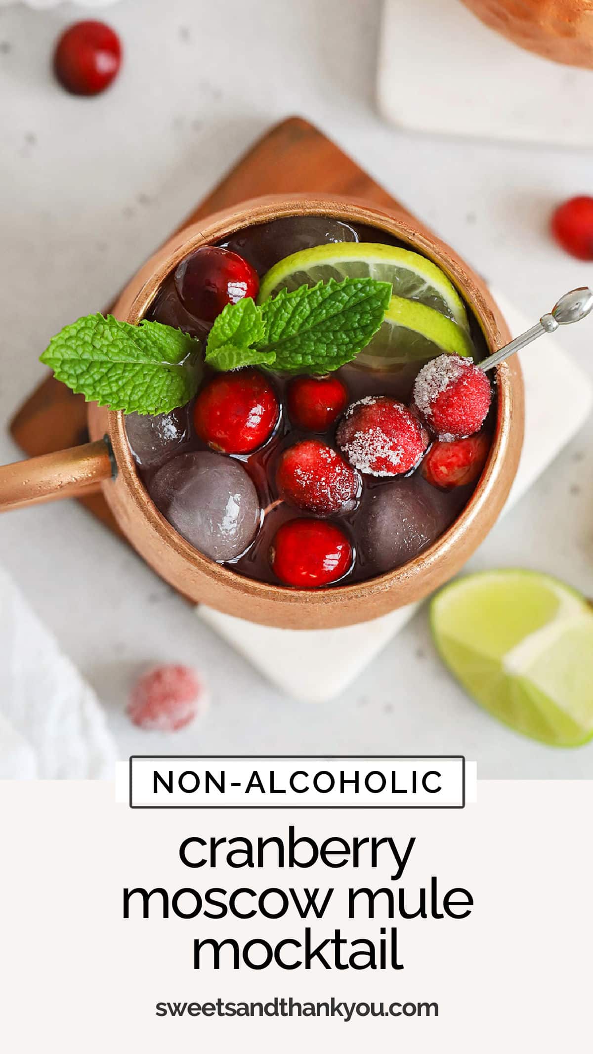 Our festive Cranberry Moscow Mule Mocktail recipe is a perfect holiday drink. With a fizzy mix of fresh & warm flavors and fun seasonal colors, this pretty red mocktail is the perfect holiday mocktail recipe for Thanksgiving, Christmas, New Year's Eve and more! 