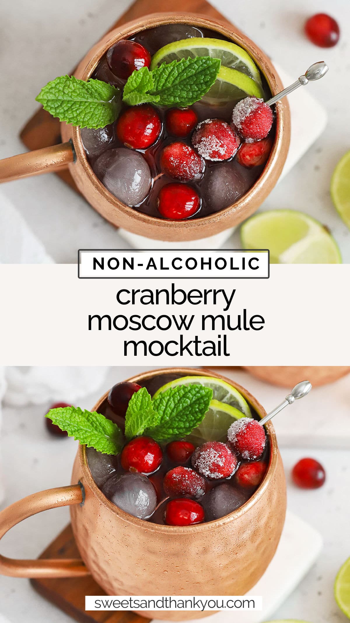 Our festive Cranberry Moscow Mule Mocktail recipe is a perfect holiday drink. With a fizzy mix of fresh & warm flavors and fun seasonal colors, it's the perfect holiday mocktail recipe!

non-alcoholic holiday drinks / cranberry mocktail recipe / moscow mule mocktail / cranberry drink / holiday drink recipe / non alcoholic holiday drink recipe / christmas mocktail / thanksgiving mocktail / red mocktail