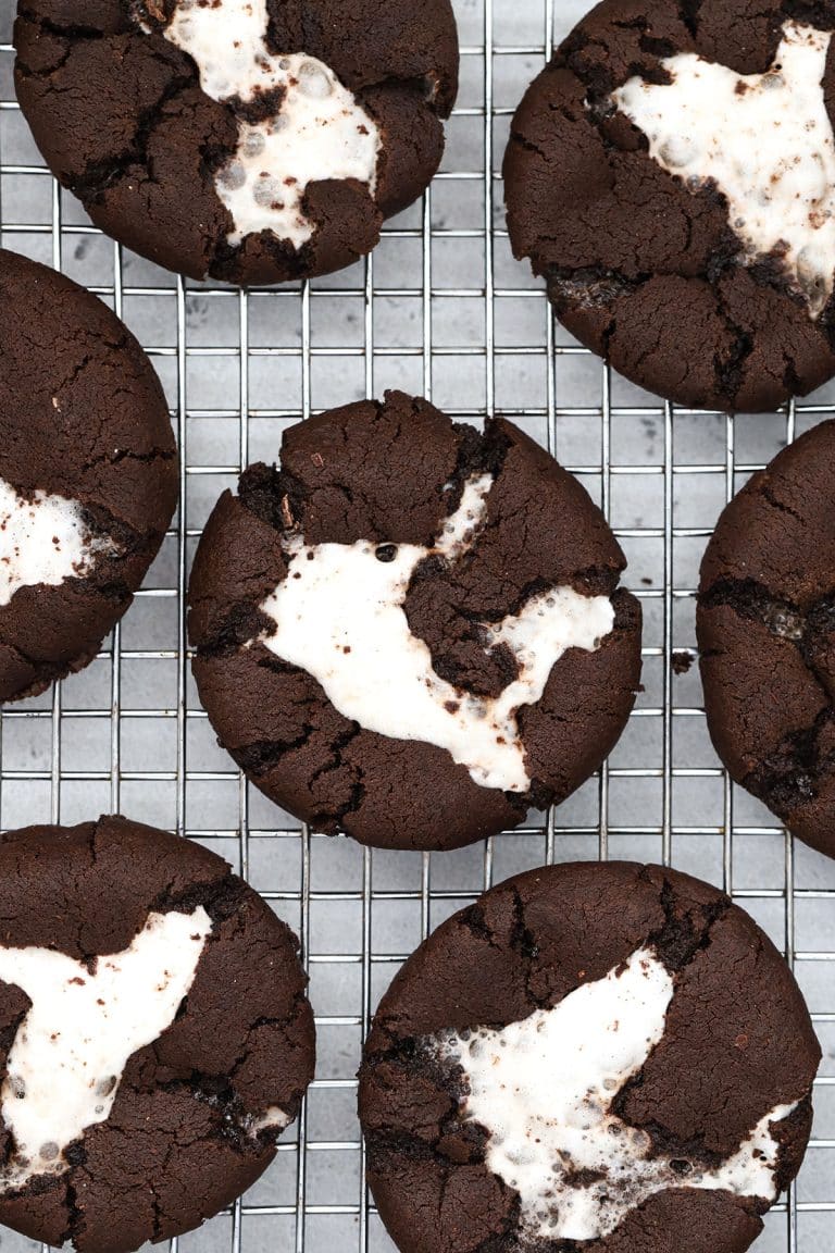 gluten-free hot chocolate cookies cooling on a wire rack