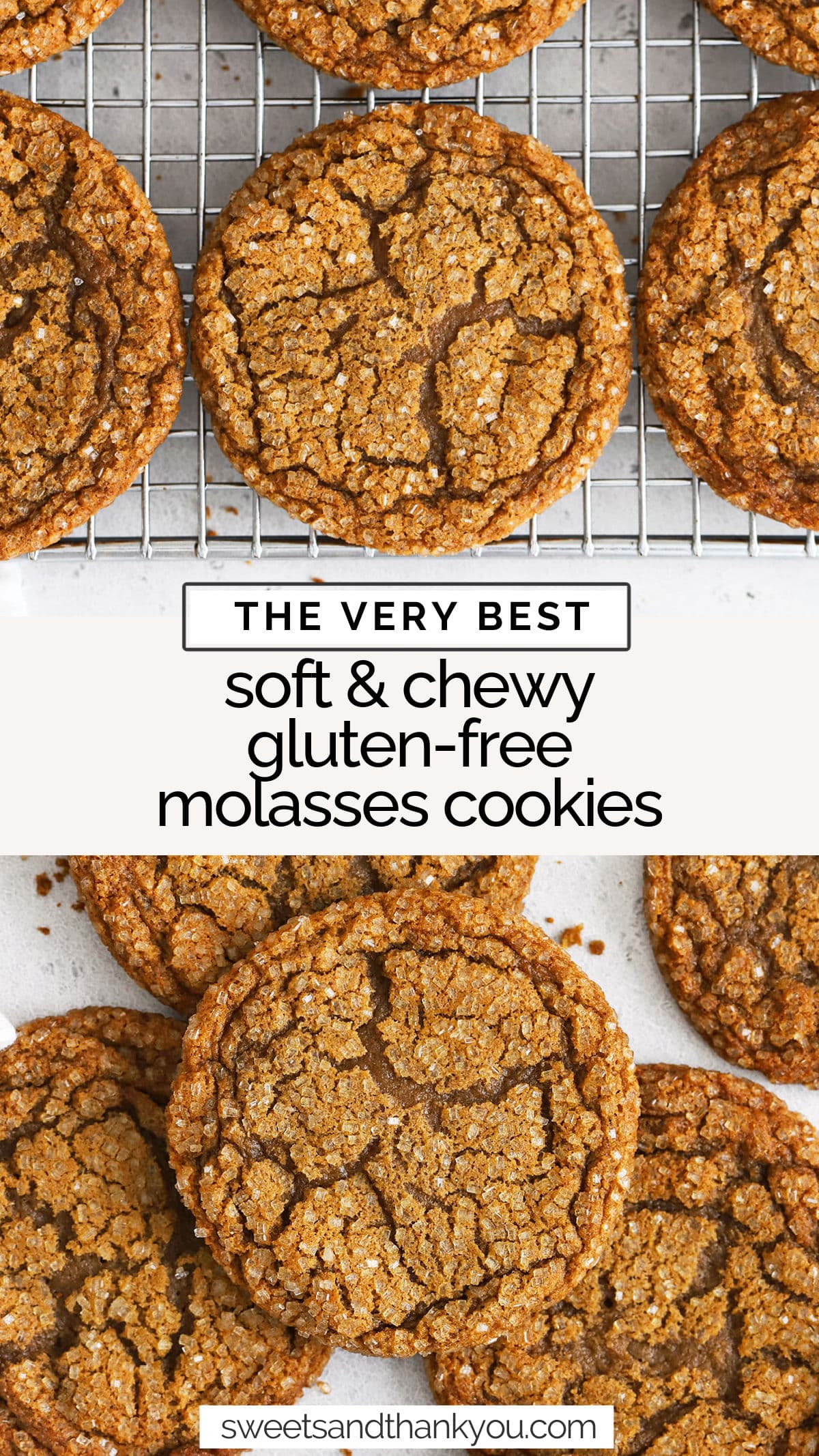 These soft, chewy gluten-free molasses cookies have warm spices and a satisfying crackle crunch on the outside you're going to LOVE. These gluten-free molasses crinkle cookies are perfect for the holidays or a gluten-free cookie exchange. You won't want to miss this holiday cookie recipe! 