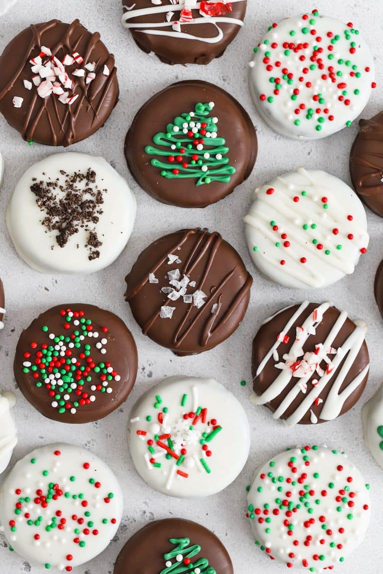 Christmas Chocolate covered Oreos with holiday sprinkles