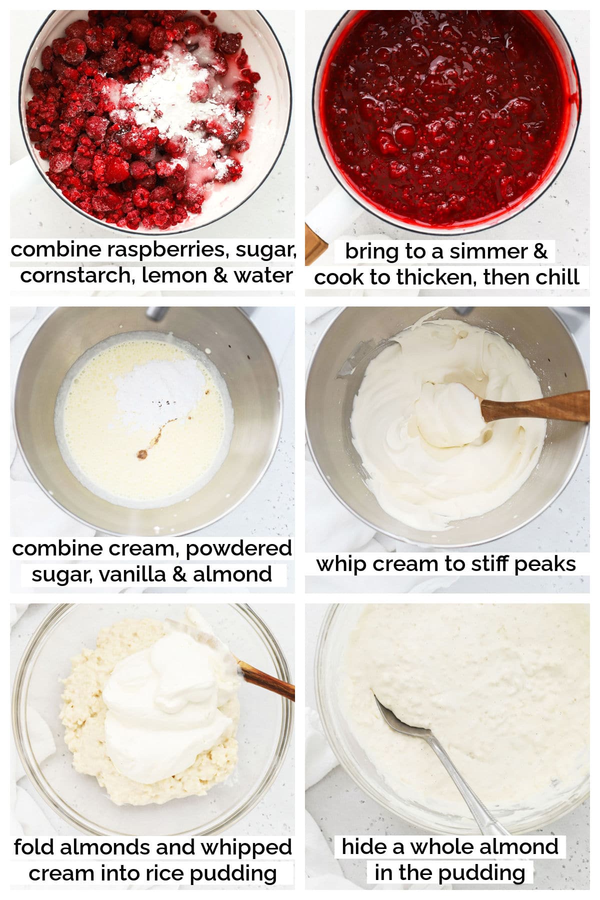 making raspberry sauce and risalamande, step by step