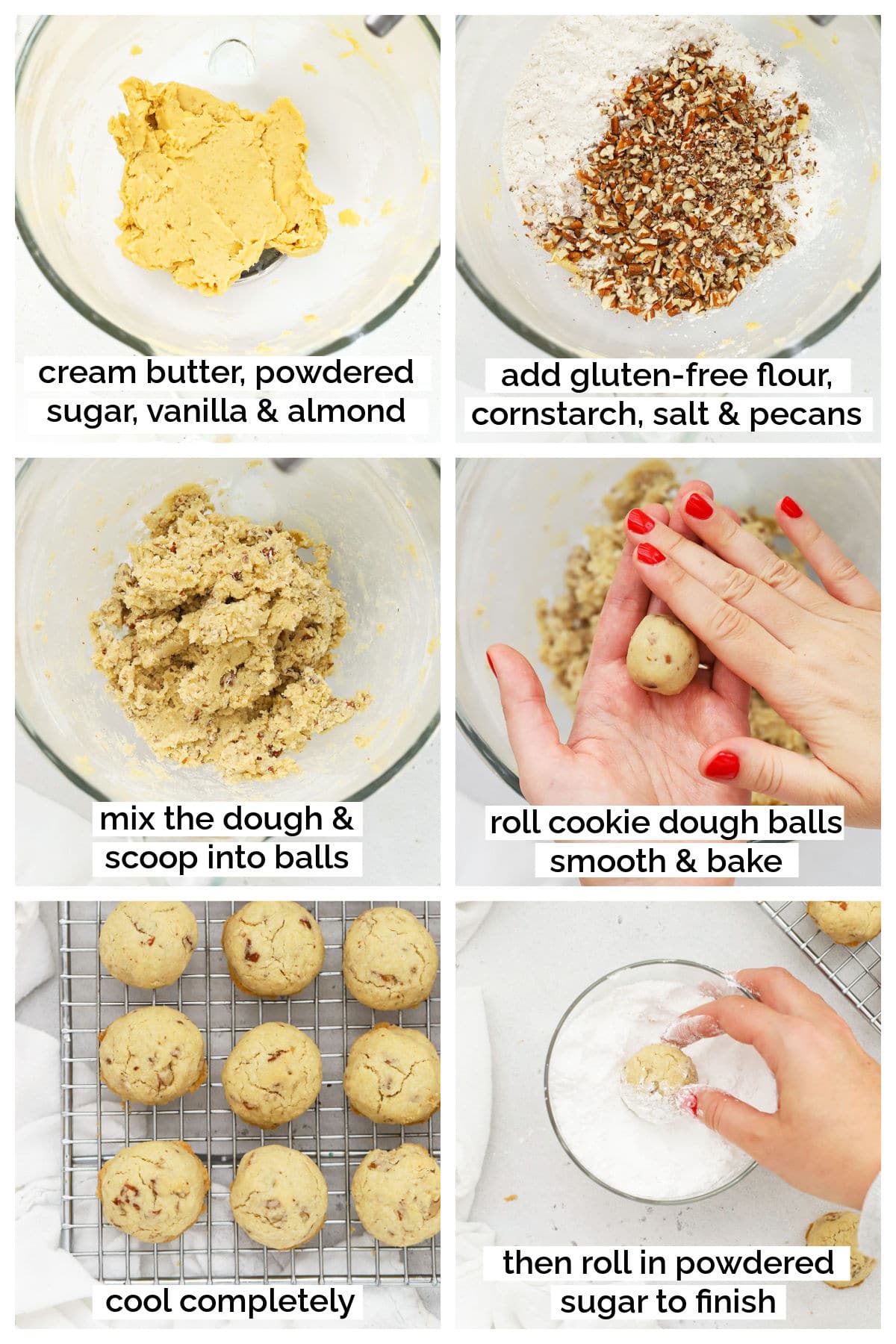 making gluten-free snowball cookies step by step