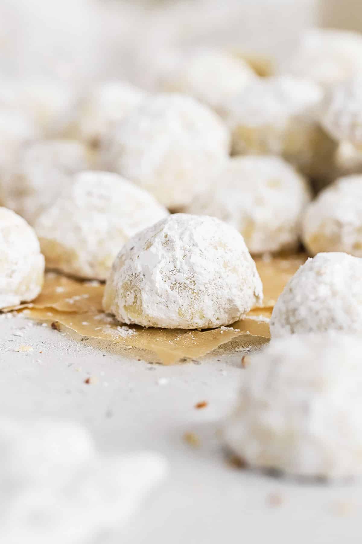 gluten-free mexican wedding cookies on parchment paper