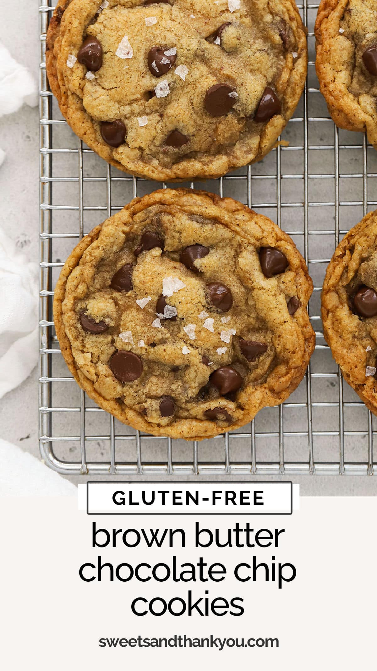 These gluten-free brown butter chocolate chip cookies are cookie PERFECTION. With their golden, crisp edges, chewy centers & TONS flavor in every bite, we think they're the best gluten-free chocolate chip cookies recipe around! They're made from simple ingredients with just a few tricks to give them amazing flavor and texture. (The perfect gluten-free cookie recipe for beginners!)