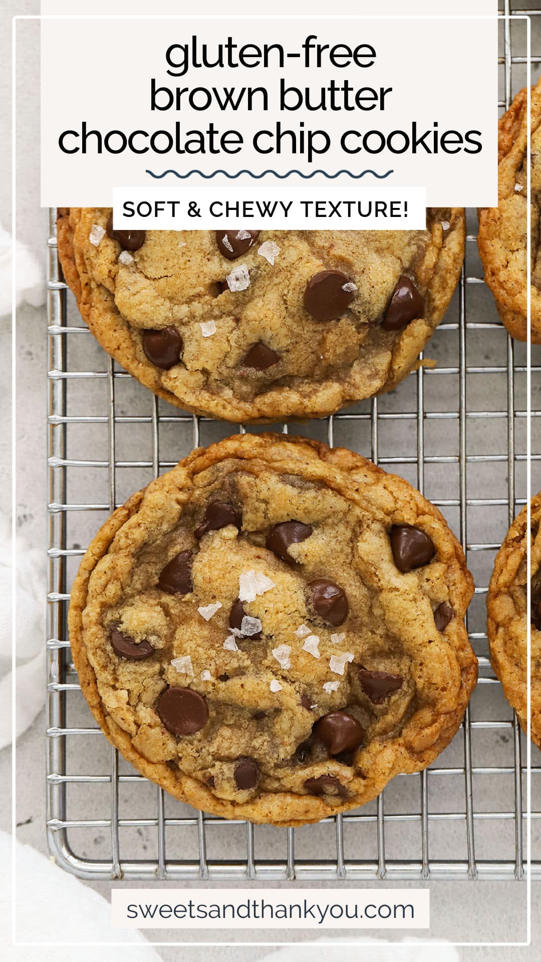 These gluten-free brown butter chocolate chip cookies are cookie PERFECTION. With their golden, crisp edges, chewy centers & TONS flavor in every bite, we think they're the best gluten-free chocolate chip cookies recipe around! They're made from simple ingredients with just a few tricks to give them amazing flavor and texture. (The perfect gluten-free cookie recipe for beginners!)