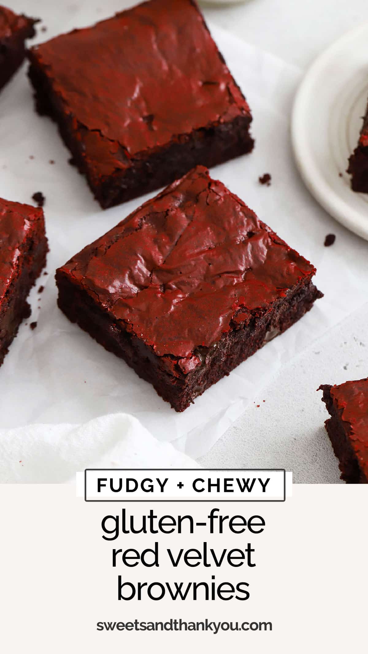 With their beautiful color and chocolate flavor, our Gluten-Free Red Velvet Brownies are a delightful twist on traditional brownies! This fudgy red velvet brownie recipe is perfect for Valentine's Day, Christmas, 4th of July, or birthdays. It's a delicious gluten-free brownies recipe you'll LOVE!