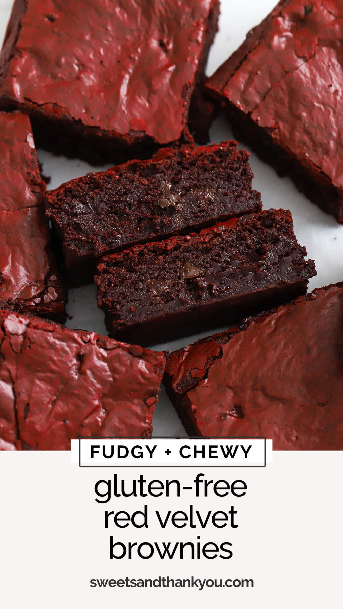 With their beautiful color and chocolate flavor, our Gluten-Free Red Velvet Brownies are a delightful twist on traditional brownies! This fudgy red velvet brownie recipe is perfect for Valentine's Day, Christmas, 4th of July, or birthdays. It's a delicious gluten-free brownies recipe you'll LOVE!